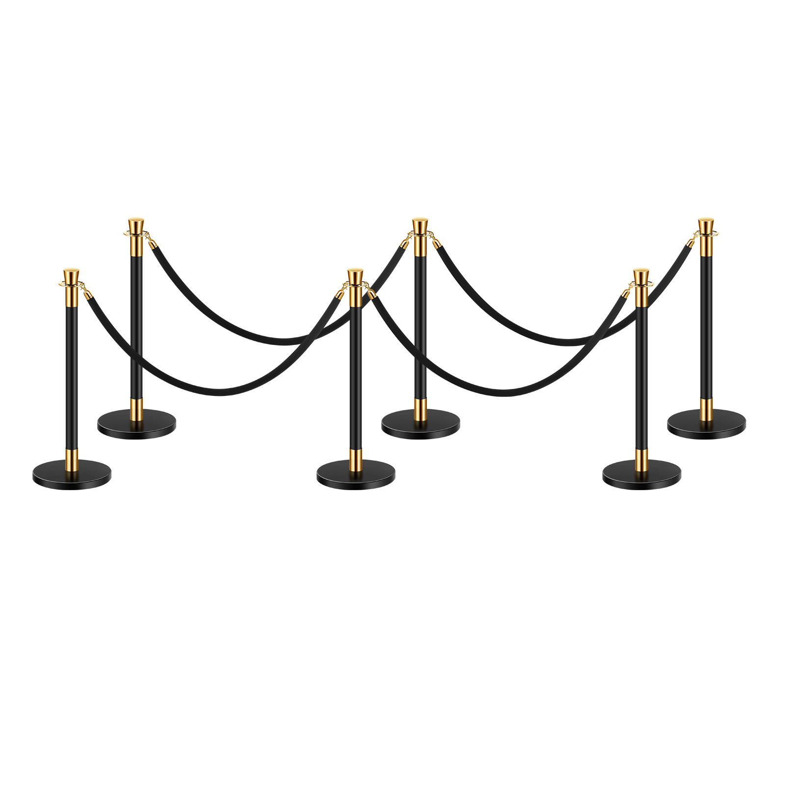 6 Pcs Stanchion Post with 4 Black Velvet Ropes Sand Injection Hollow Base
