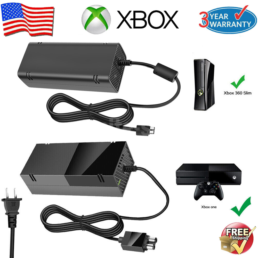 For XBOX ONE / XBOX 360 Slim Console Brick Charger AC Adapter Power Supply Cable