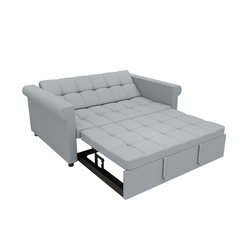 2-Seater Convertible Velvet Loveseat Gray Sofa Bed-Pull-Out,Side Pocket,Compact