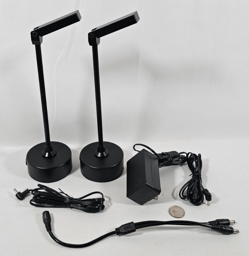 2pcs Jewelry Display Showcase LED Pole Stem Light 6000K White 12" Height Black