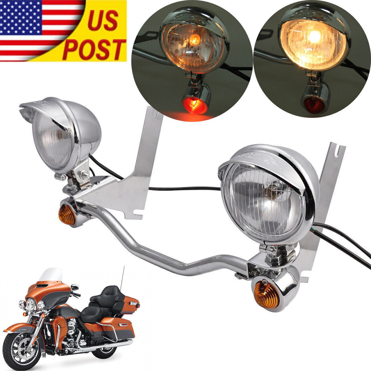 Passing Turn Signals Driving Fog Spot Lights Bar For Harley Electra Glide 94-13