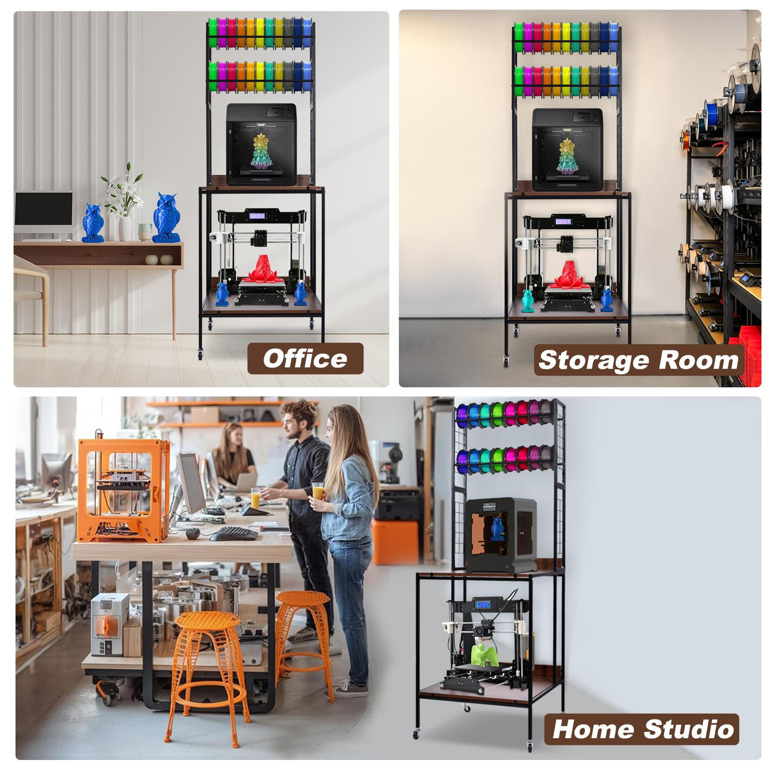 Mobile 3D Printer Stand Double Layer Filament Storage Rack+Wheel
