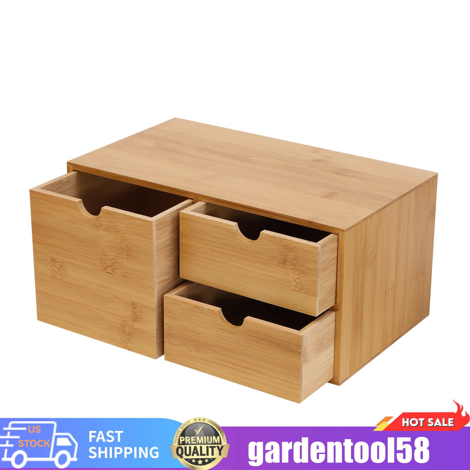 Desk Organizer Drawers Office Desktop Storage Bamboo Box Storage Recess Handle