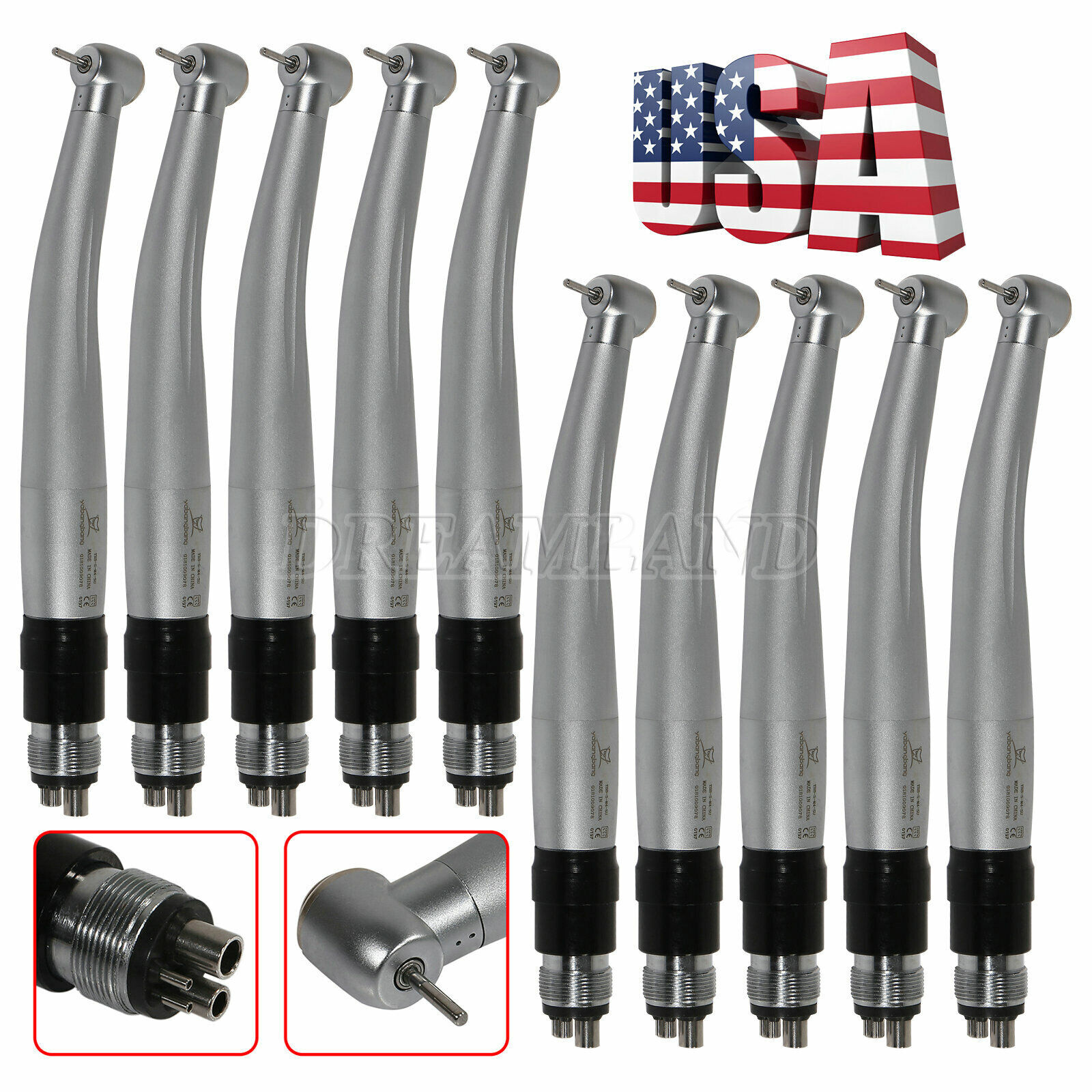 1-10*NSK Style Dental High Speed Push Handpiece + 4 HOLES Coupler Quick Coupling