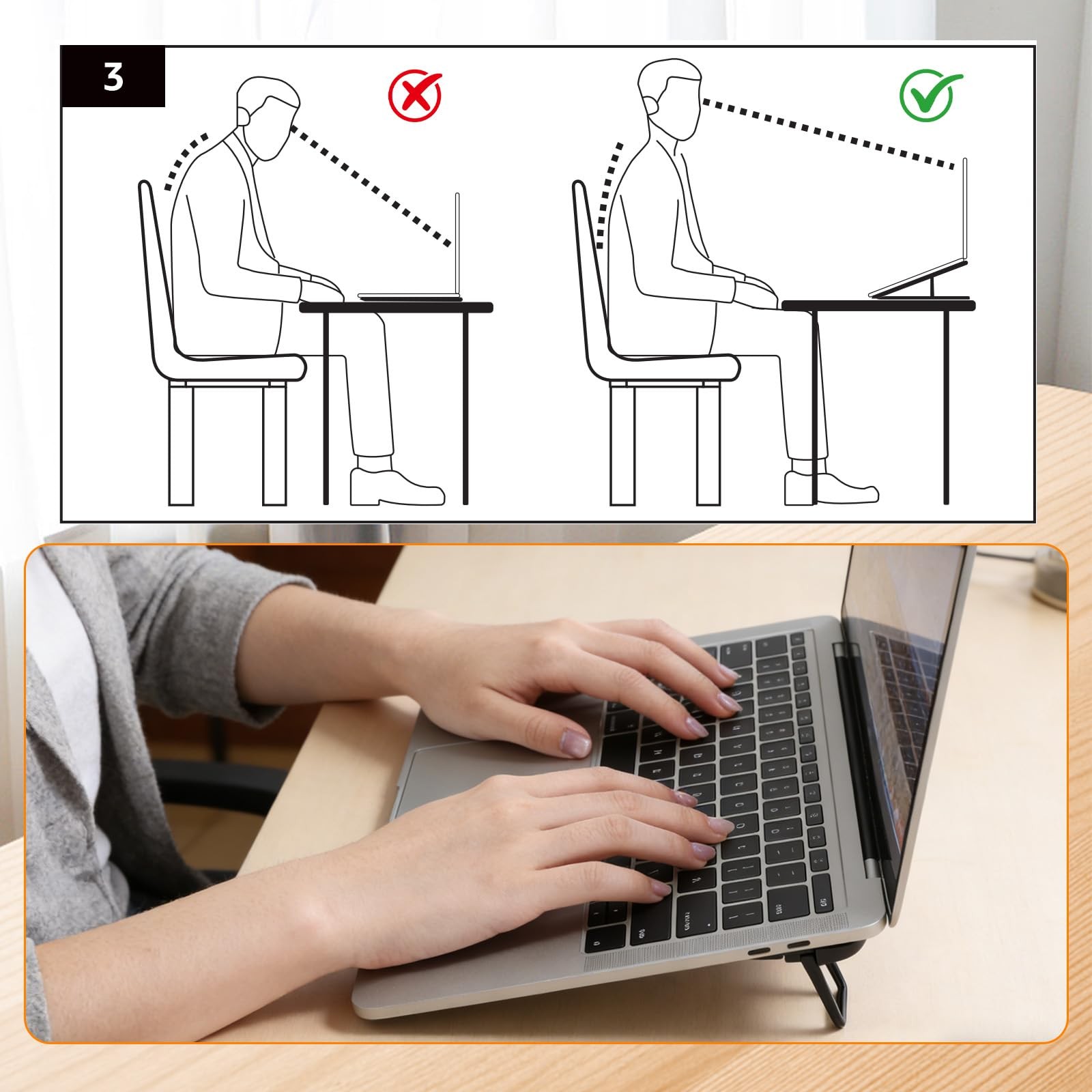 Portable Keyboard Riser Mini Foldable Laptop Stand Adjustable Feet Black 2PCS