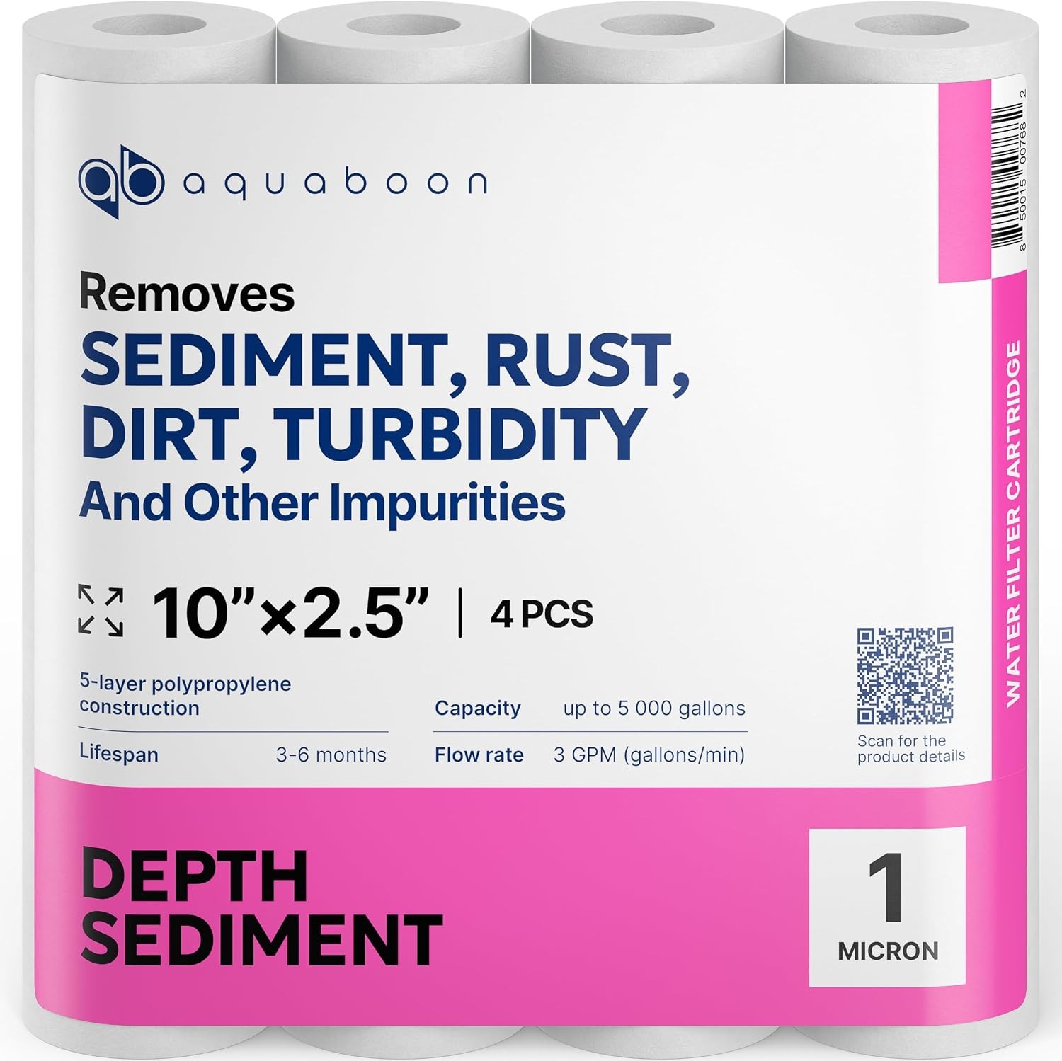 Aquaboon 10"x2.5" 1 Micron Sediment Water Filter Cartridge
