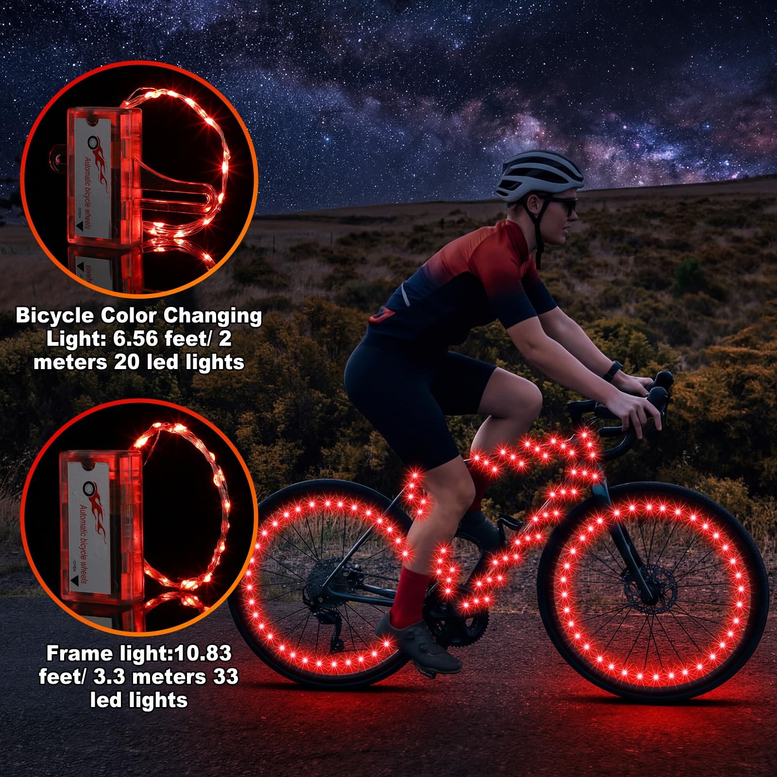 Set of 2 LED Bike Wheel Lights Bright Bicycle Spoke Frame Lights Cycling Deco...