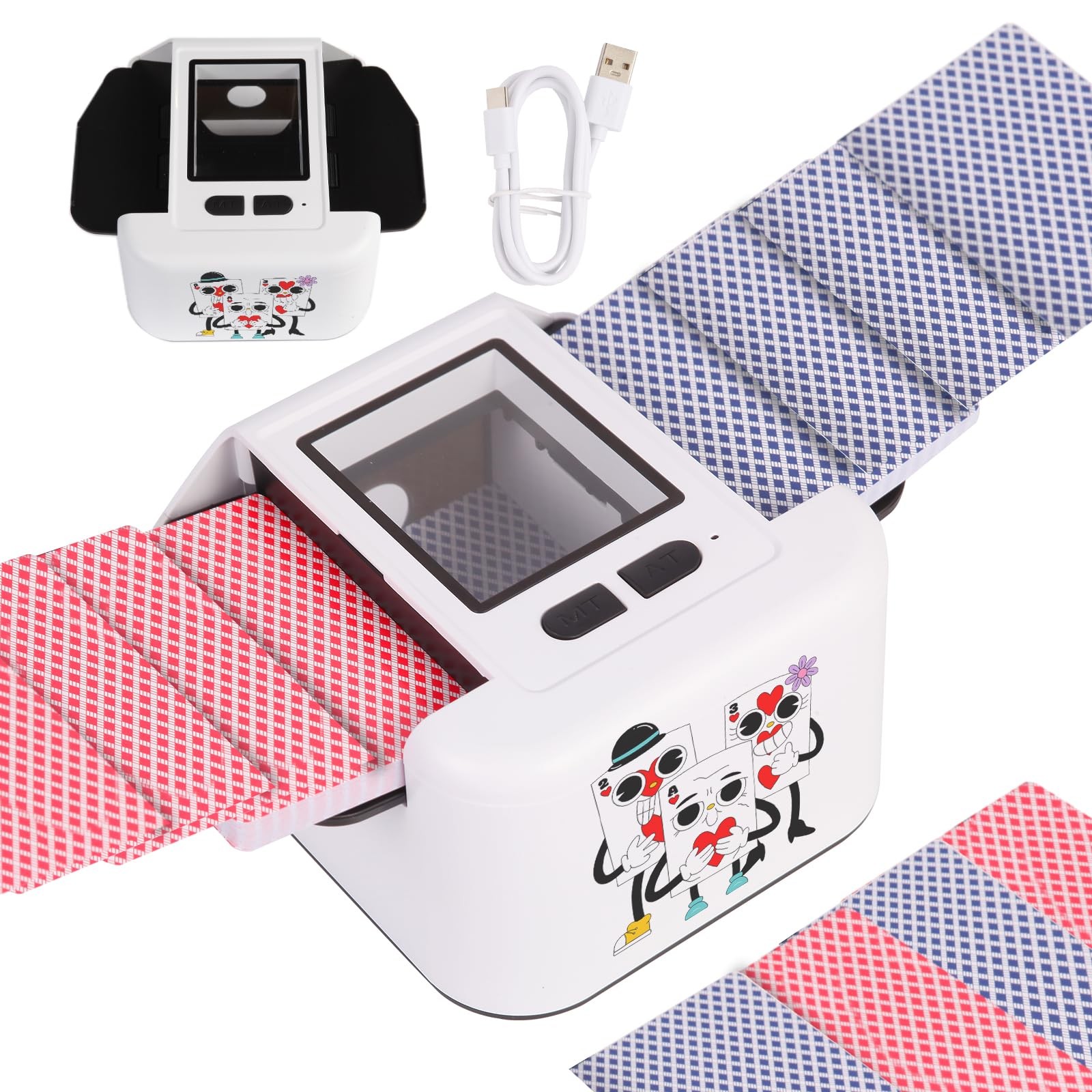 Automatic Card Shuffler 2 Deck, Quiet Card Shuffler Rechargeable, One-Press A...