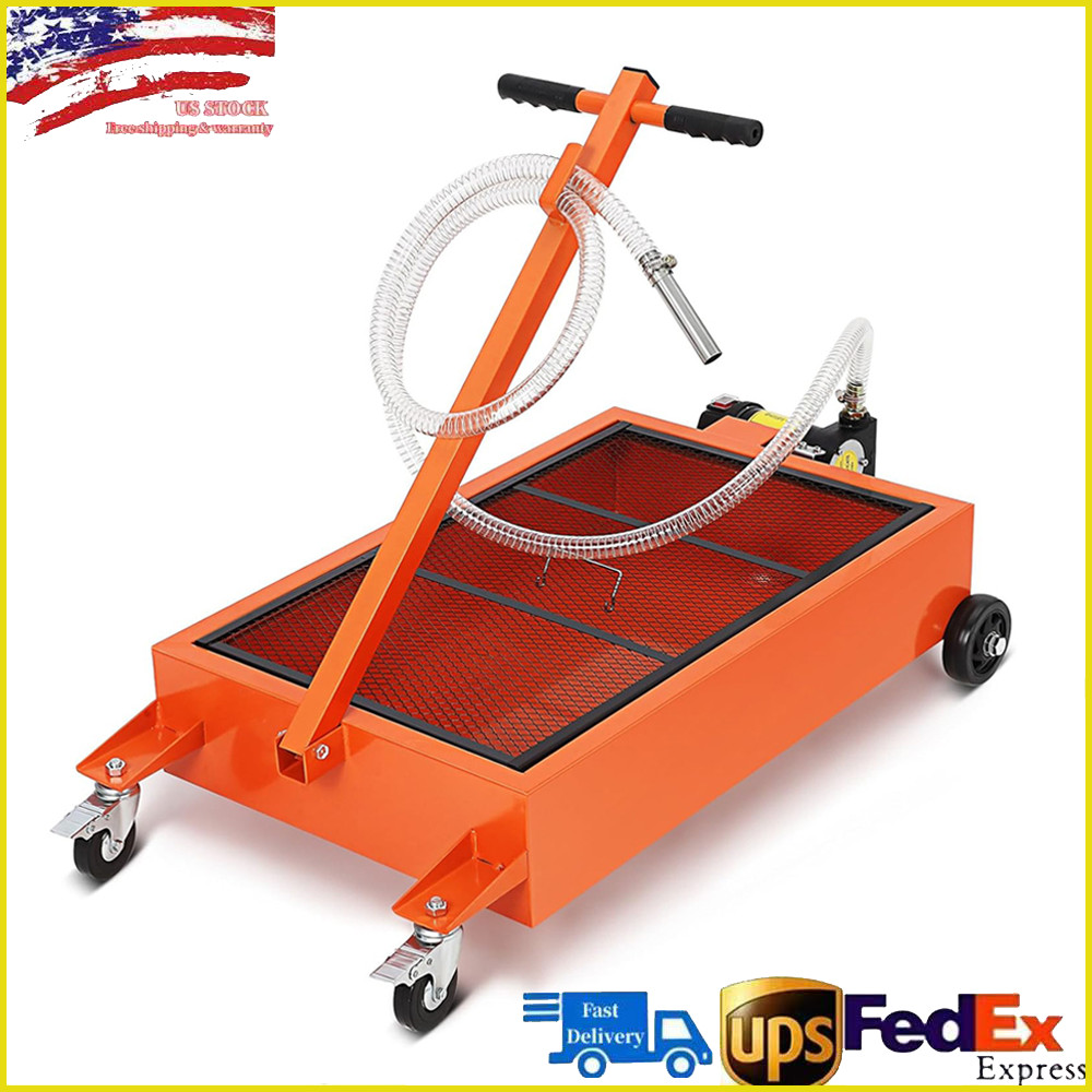 15 Gallon Low Profile Oil Drain Pan Hose Folding Handle Cart for Car SUV Truck