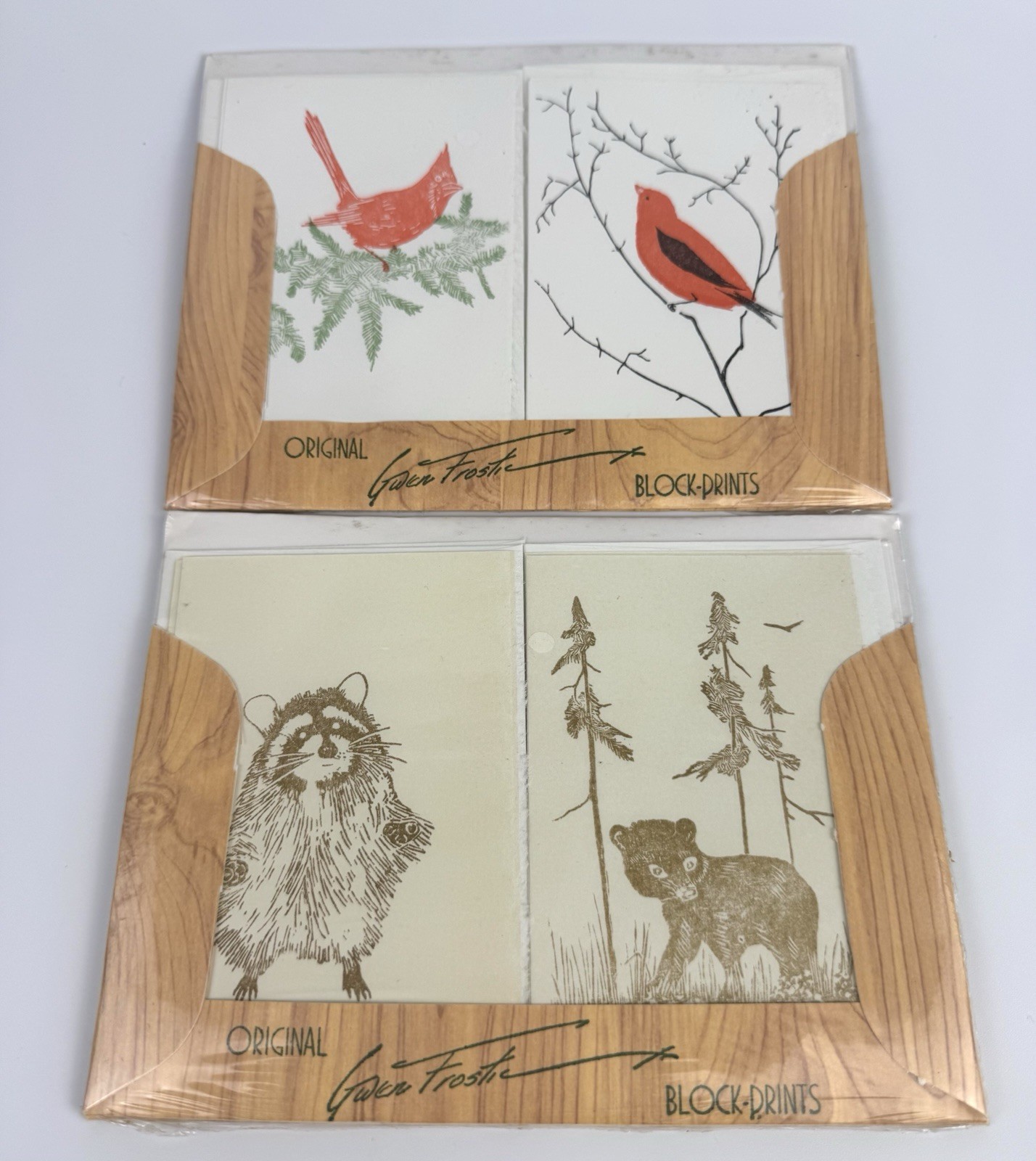 2 Original Gwen Frostic BlockPrints Stationary Card Birds & Wild Life Sealed