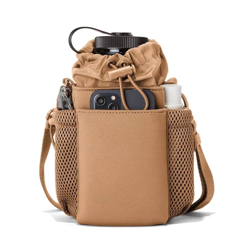 Water Bottle Holder Bag with Drawstring Multi-Pockets Crossbody Sling Bag