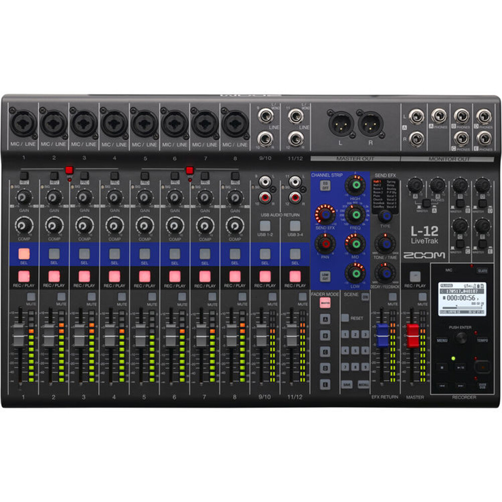 Zoom LiveTrak L-12 - 12-Channel Digital Mixer & Multitrack Recorder with Cables
