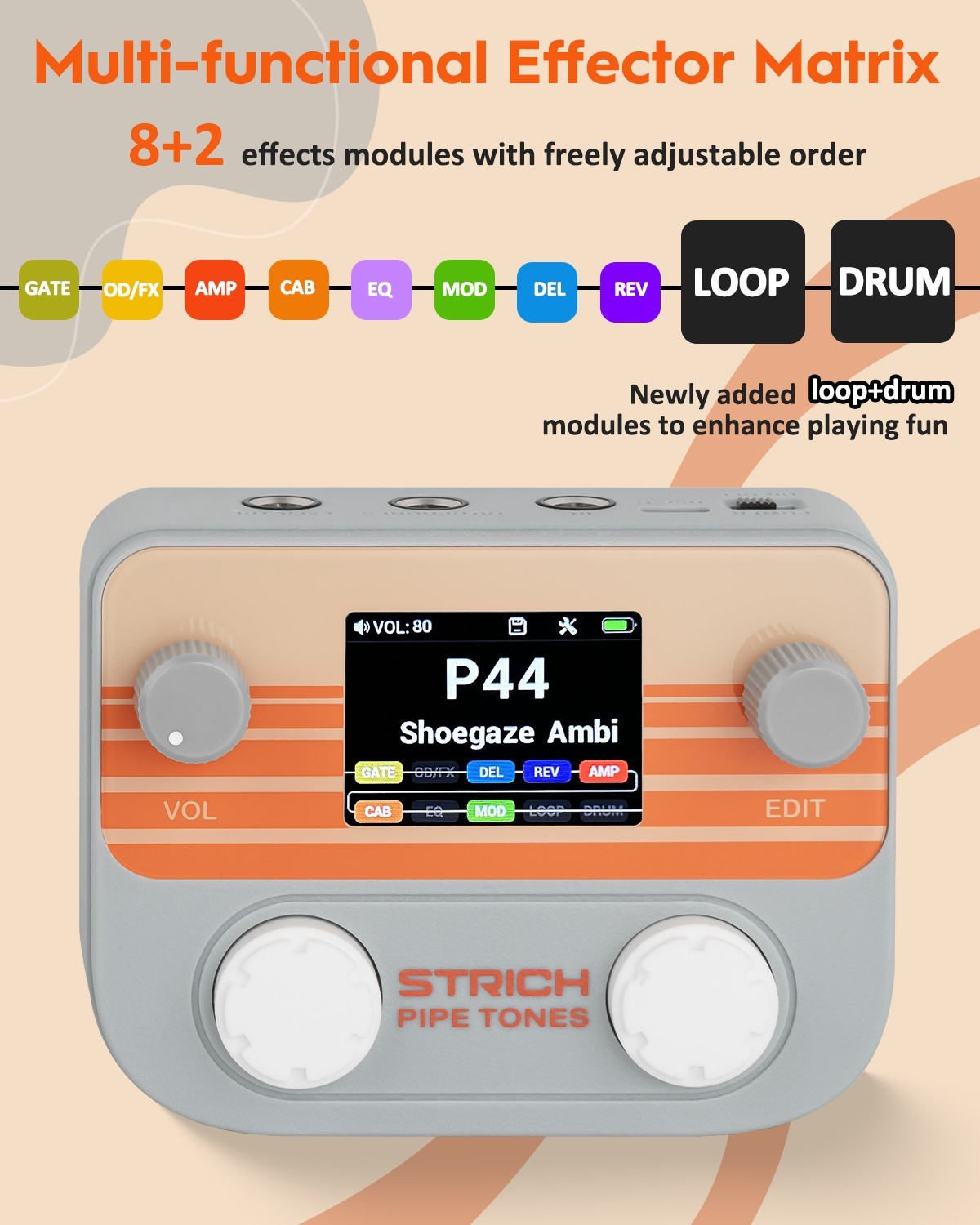 STRICH Pipe Tones Multi Effects Processor for Guitar Bass 8 Effects +Looper Drum