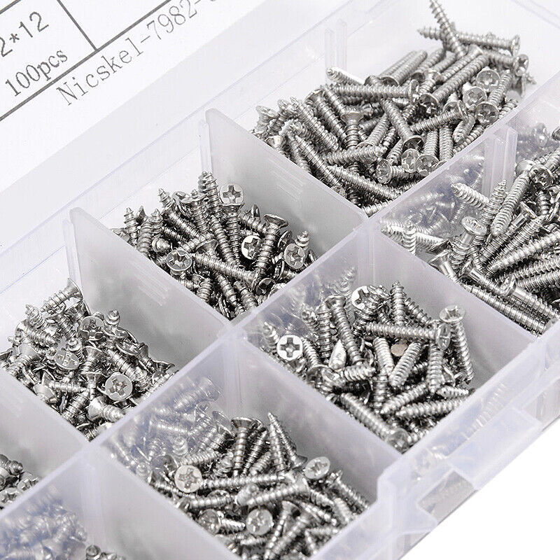 800Pcs Stainless Steel Self Tapping Screw Assortment Kit Lock Nut Wood