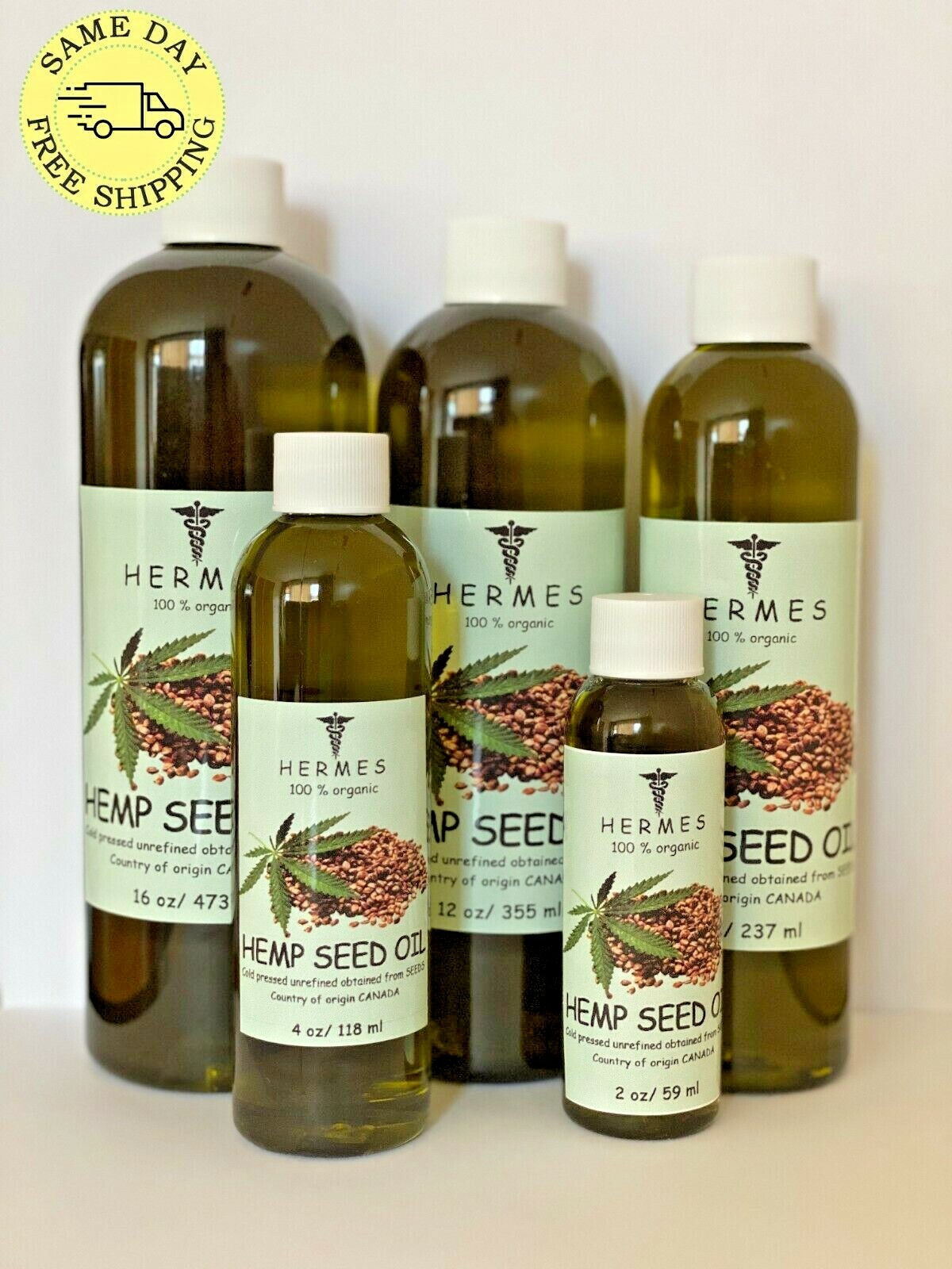 HEMP OIL by HERMES ORGANIC UNREFINED COLD PRESSED 2 oz - 16 oz