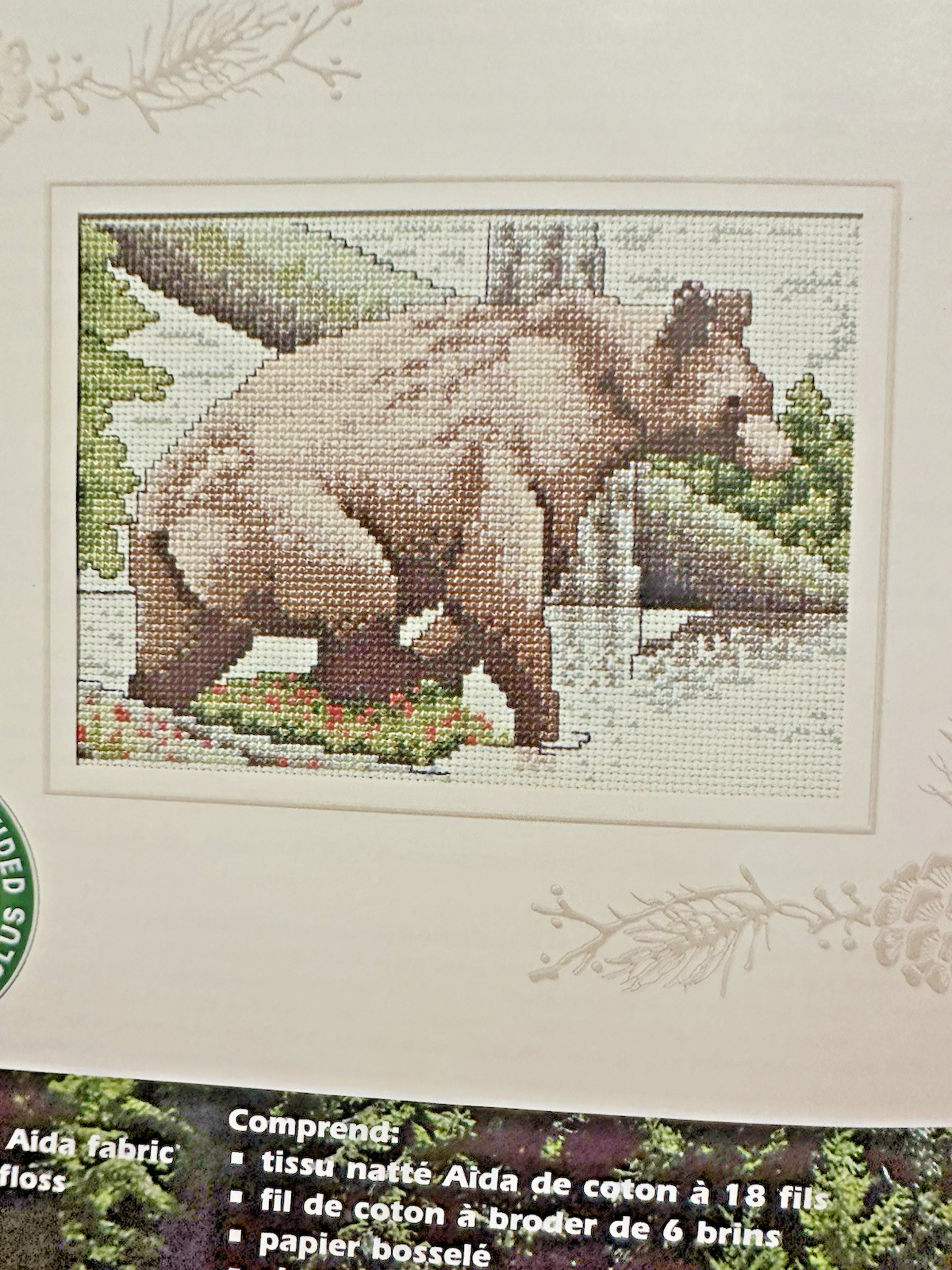 Sugarplum Express BEAR counted cross stitch CHART and mat 10 x 8"