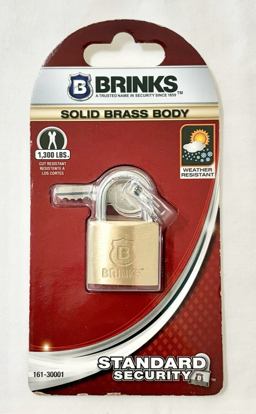 Brinks Solid Brass Body Weather Resistant 1,300 lbs Cut Resistant Padlock & Keys