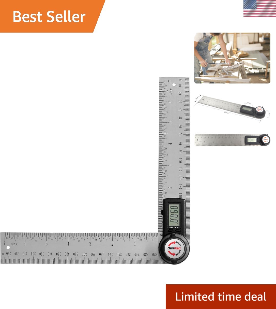 New Digital Angle Finder Stainless Steel 7inch Black Button