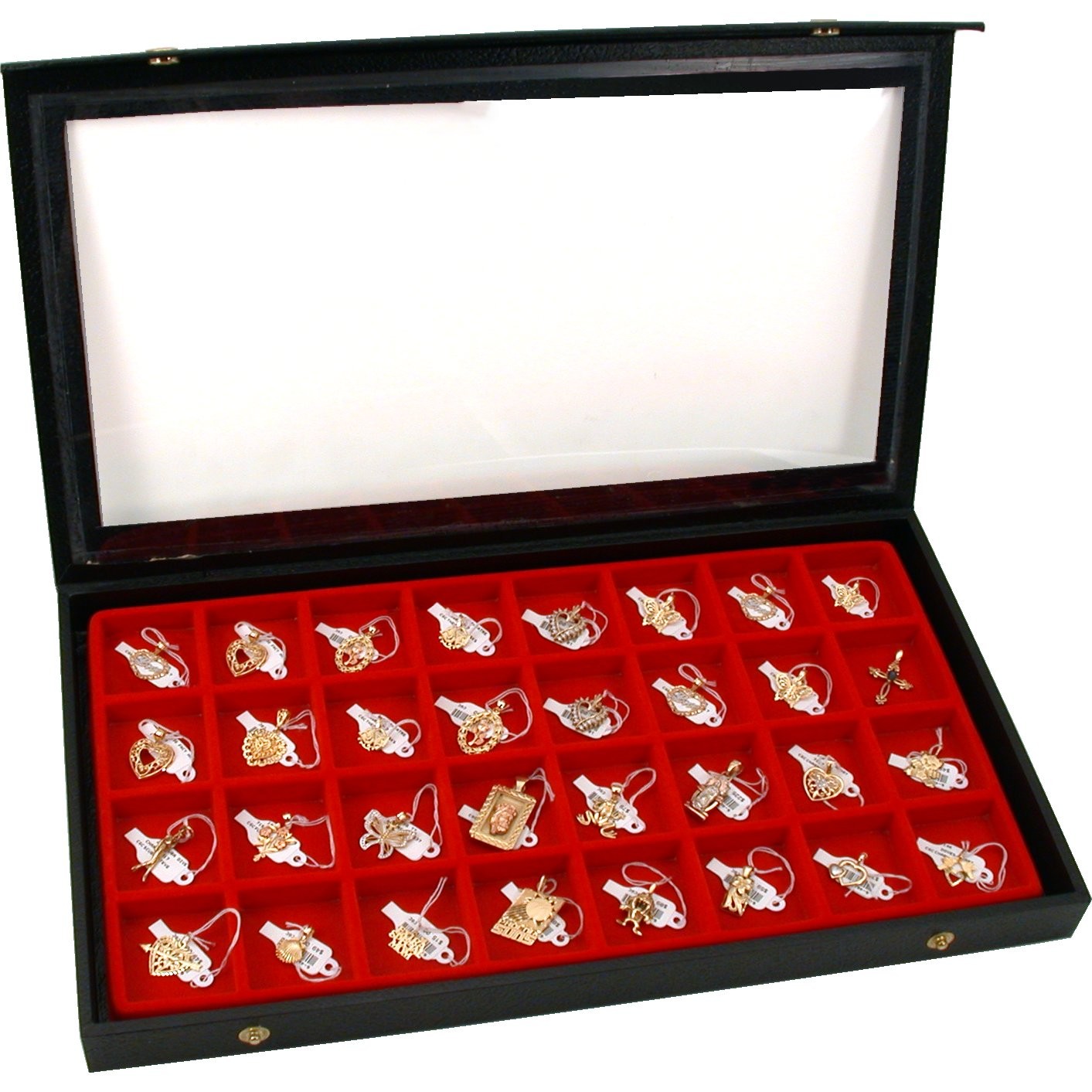 32 Slot Earring/Jewelry Display Case Clear Top Red