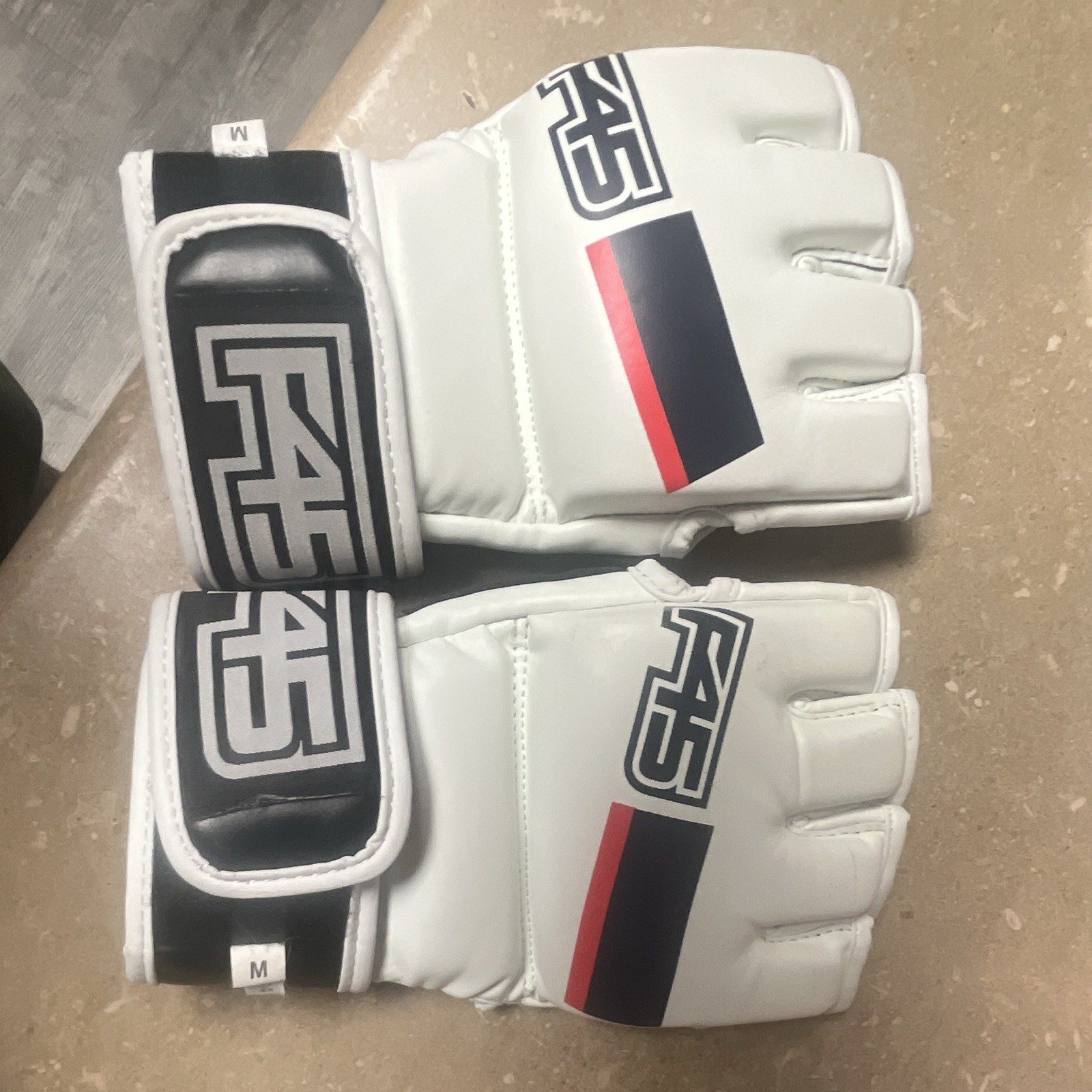 RAG MMA Grappling Gloves Fingerless Padded White/Black/Red Size M
