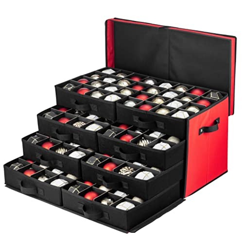 Premium Large Christmas Ornament storage Box, with Side Open, 128 count Red