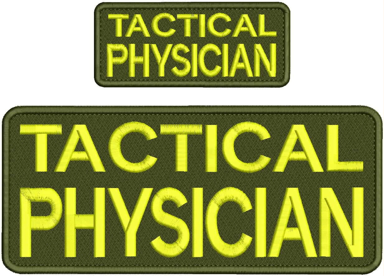 Tactical Phisician 2 Embroidery Patches 4x10 And 2x5 Hook On Yellow On Od Green