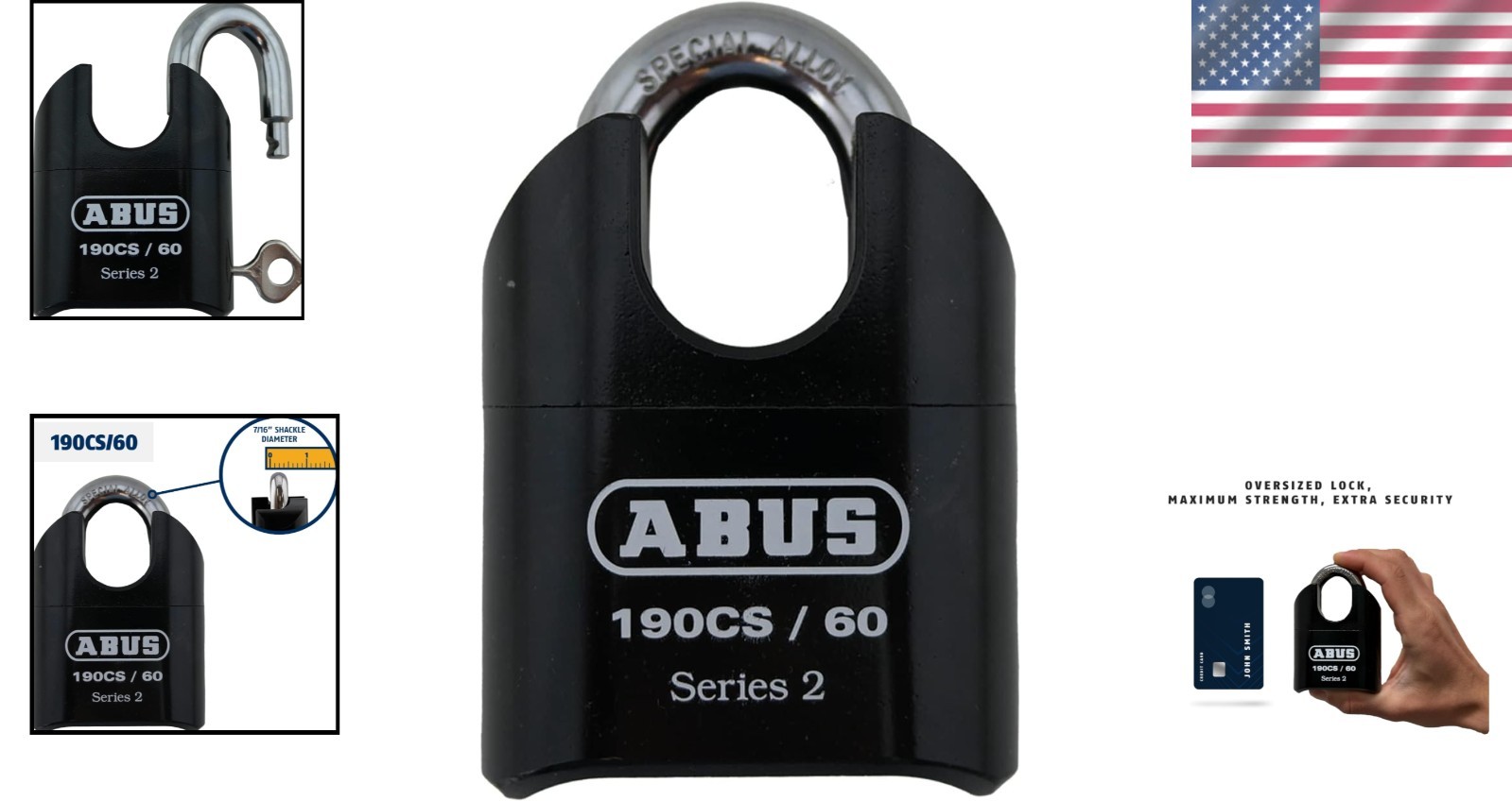 190CS/60 Heavy Duty Solid Steel Combination Padlock - Black, 4 Dial Security