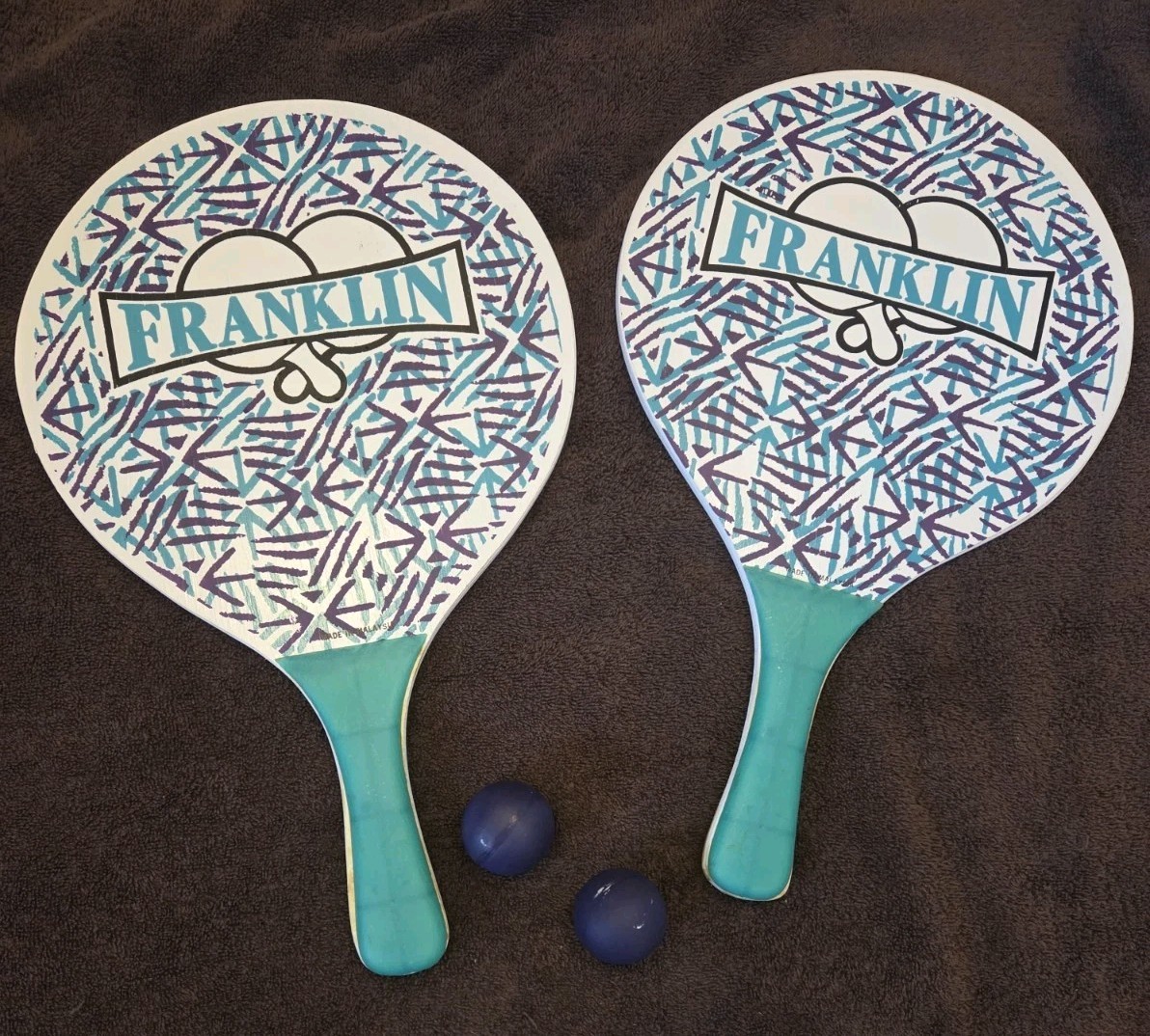 Vintage Franklin 2 Paddles 15.5" x  9.75" Pair w/ 2 Balls Ball Paddle 90s