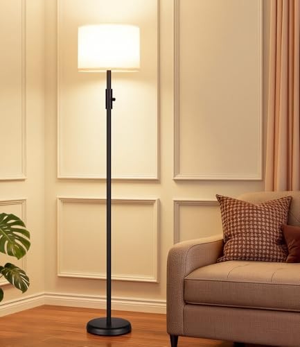 【Upgraded】 Dimmable Floor Lamp for Living Matte Black-Beige Linen Shade