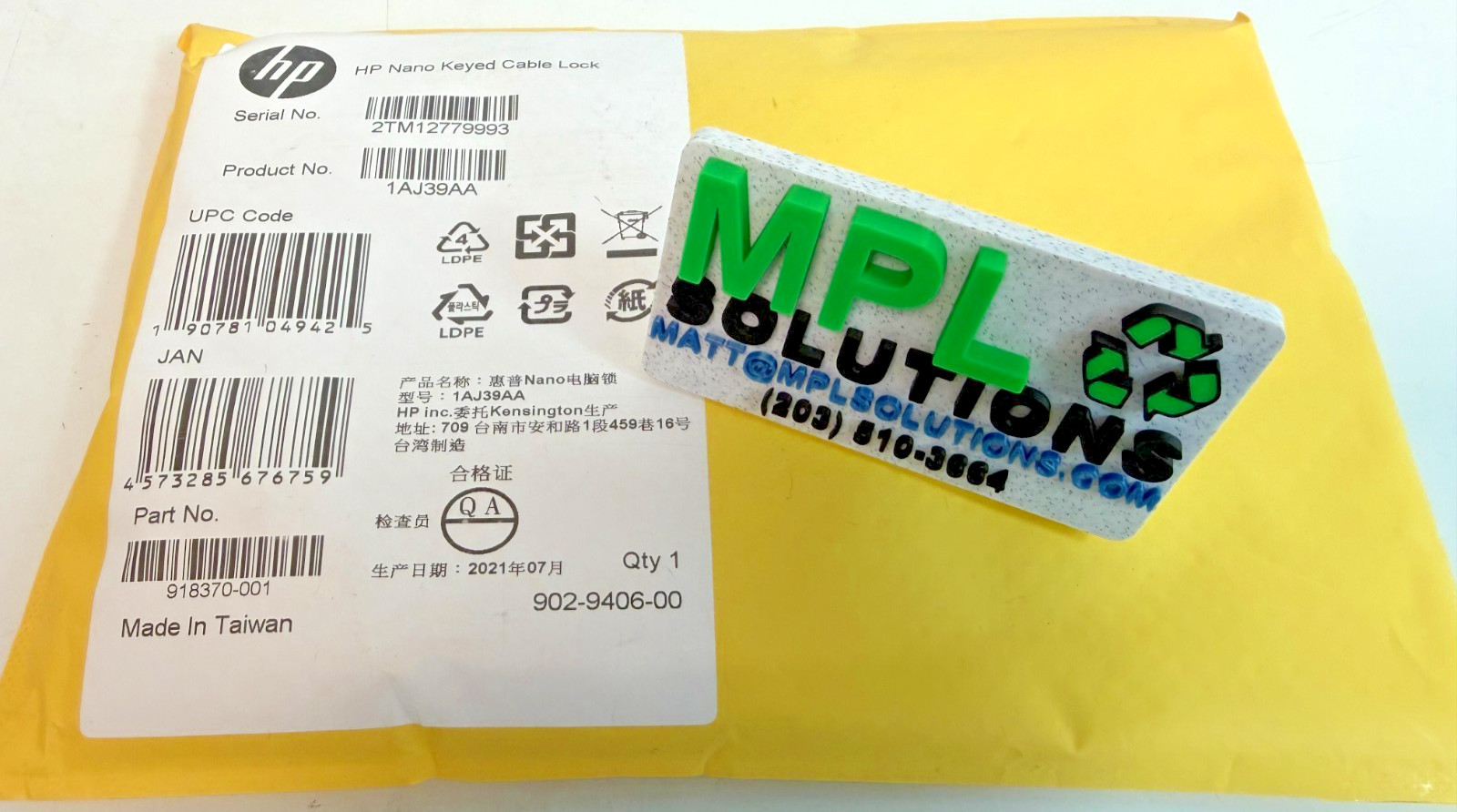 GENUINE HP Nano Master Keyed Cable Lock 918431-001   1AJ39AA BRAND NEW SEALED