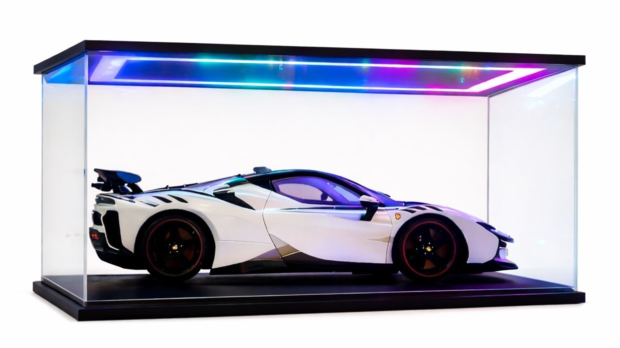 Car Display Case Acrylic RGB LED Light 1/18 Rack Nascar Model Diecast Clear Box