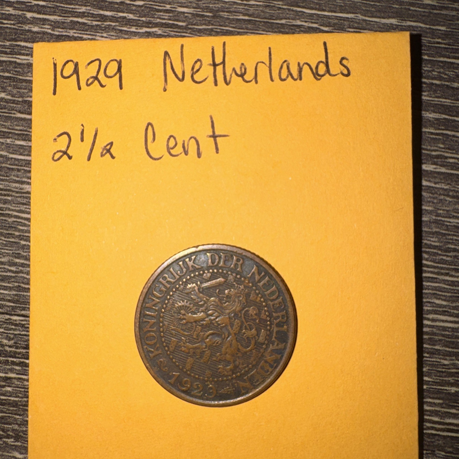 1929 Netherlands 2 1/2 Cent Coin