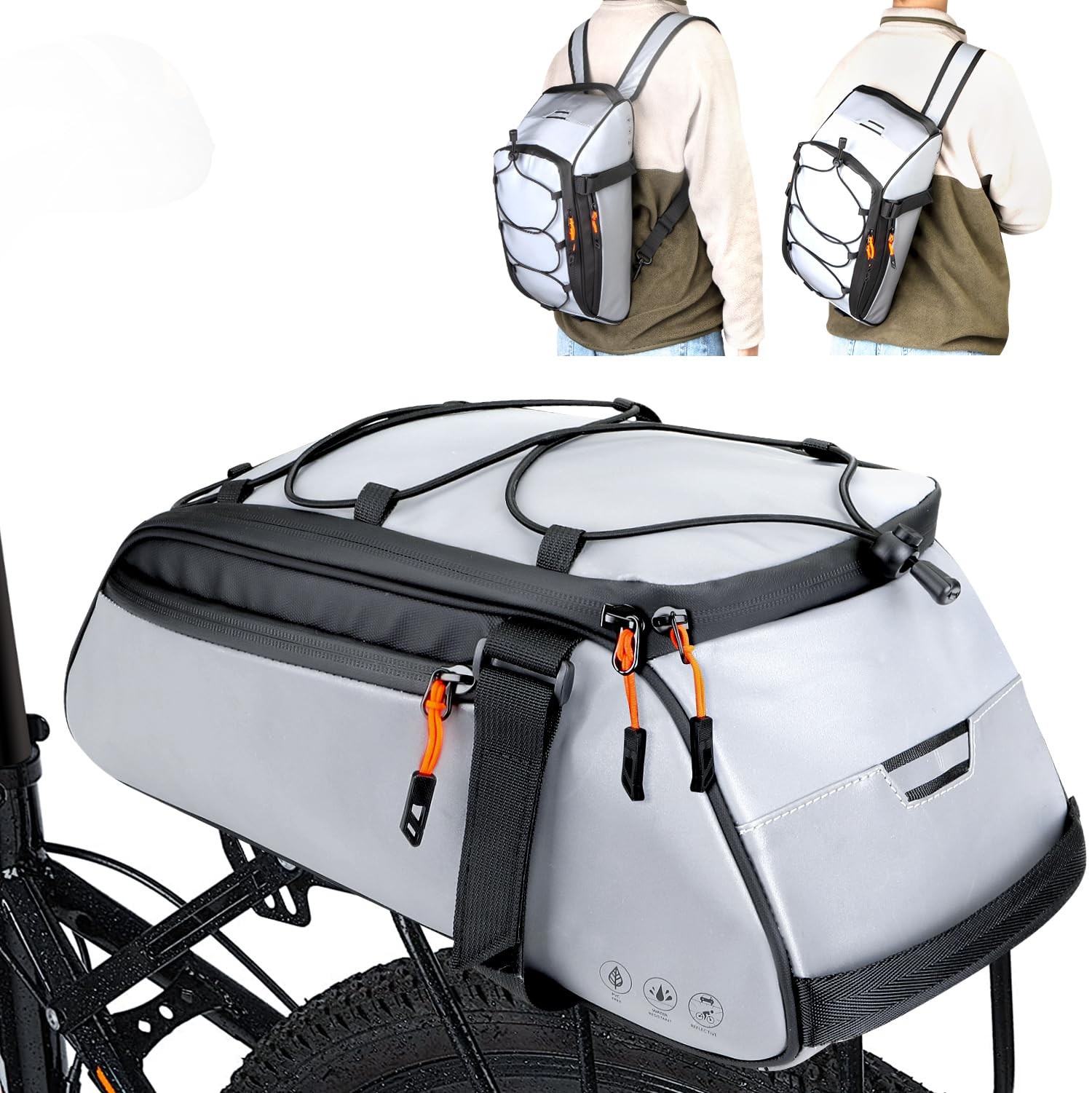 WOTOW 10L Full Reflective Silver Rear Bike Rack Bag Cargo Replacement