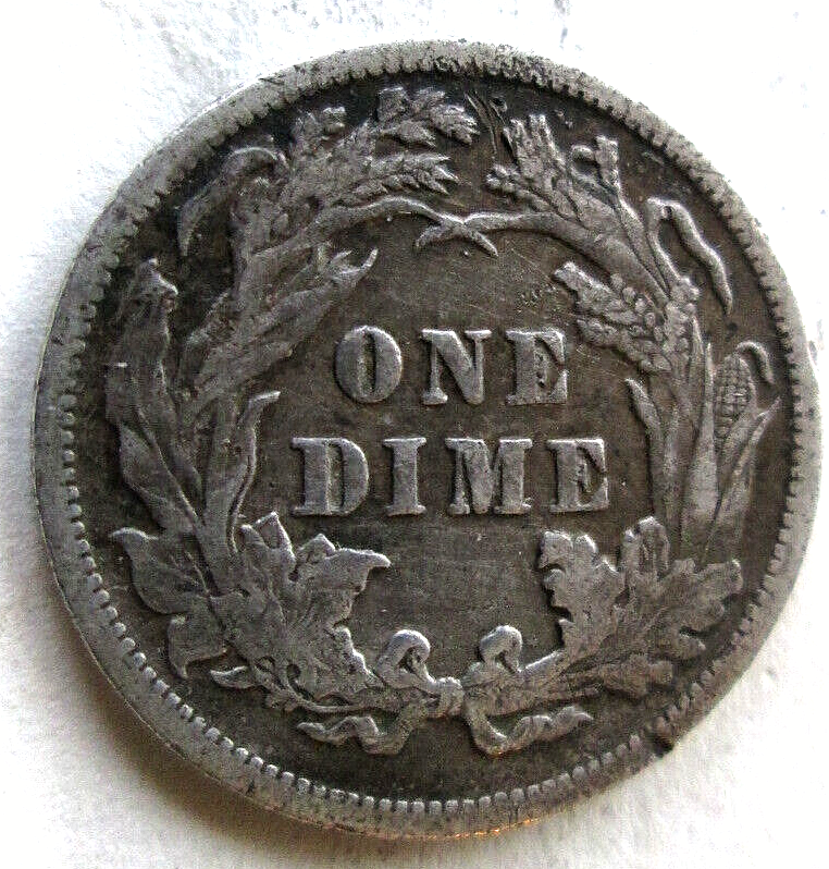 1889-P SEATED LIBERTY DIME, REVERSE DIE CLASH ERROR, F++, CIRCULATED