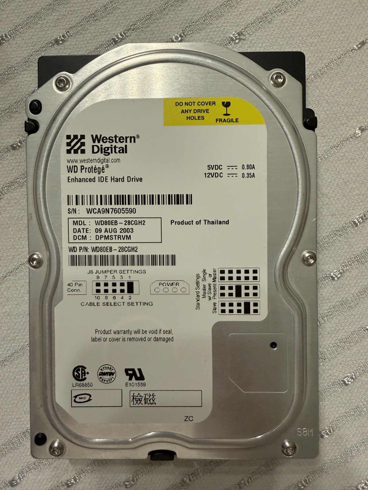 🎮Original Xbox Western Digital 8GB Protege Internal 5400RPM 3.5" WD80EB-28CGH2