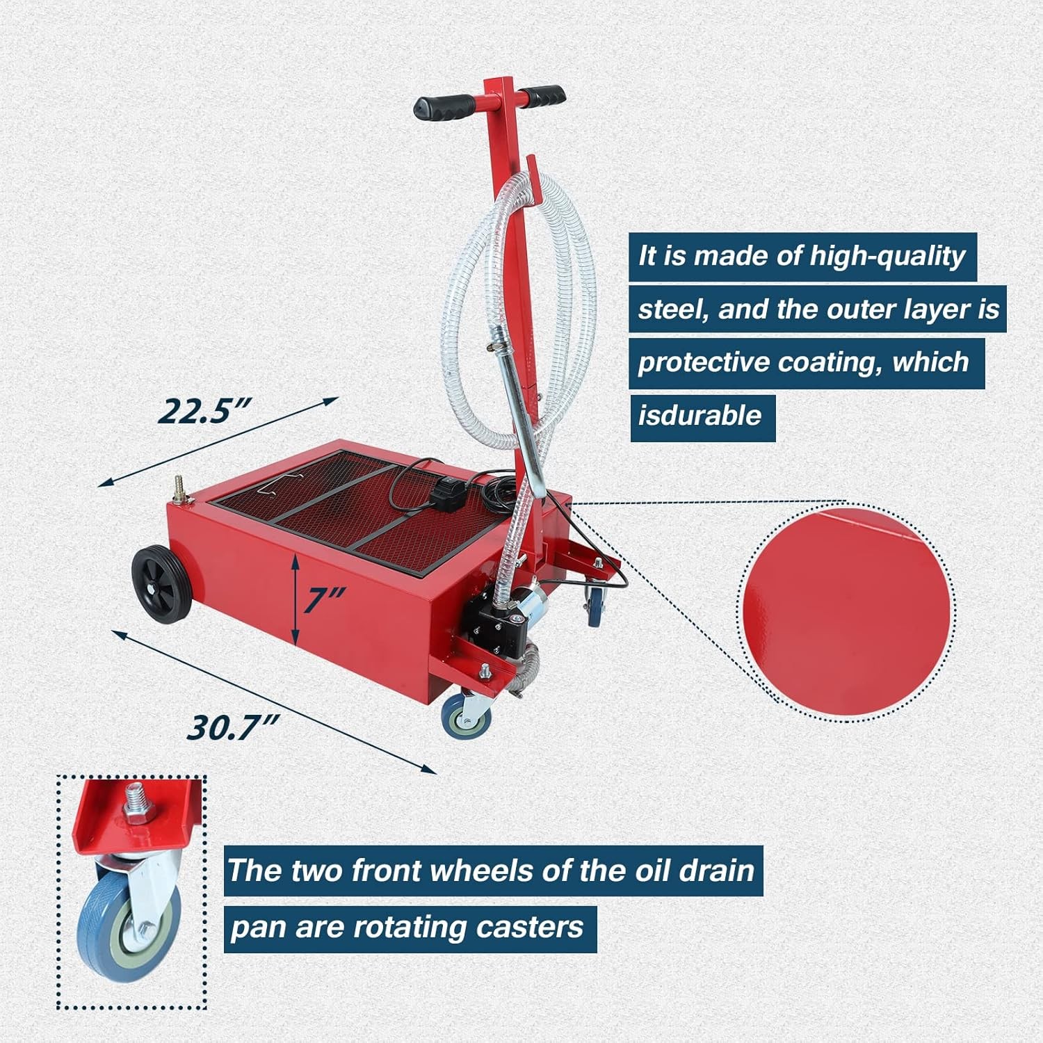 12 Gallon Electric Oil Drain Pan with 110V Pump Hose Low Profile Oil Drain Car