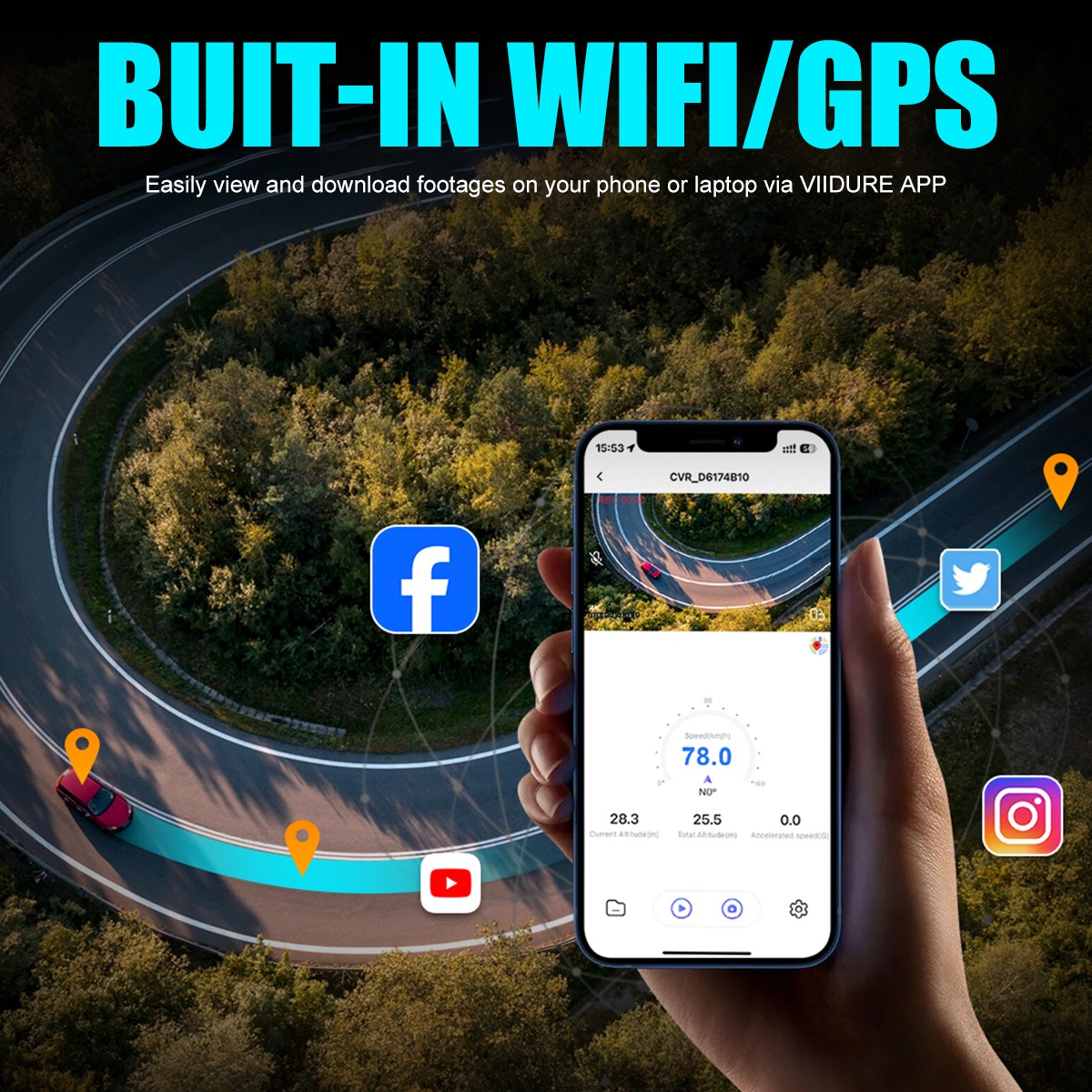 Dash Camera 4K Front &Rear Dash Cam Built-In WiFi & GPS App control Night Vision