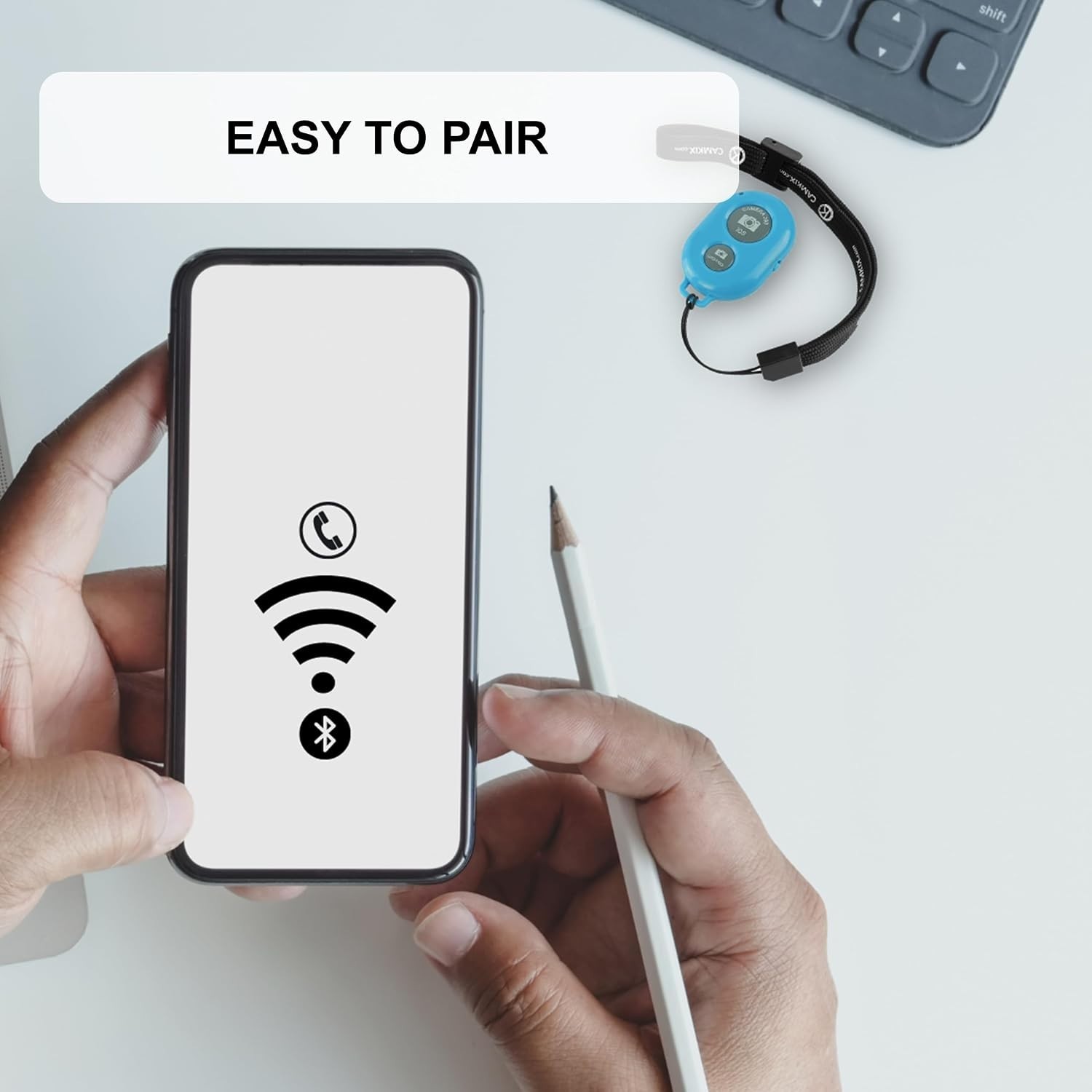 Bluetooth Camera Shutter Remote for Effortless Selfies and Group Shots - Blue