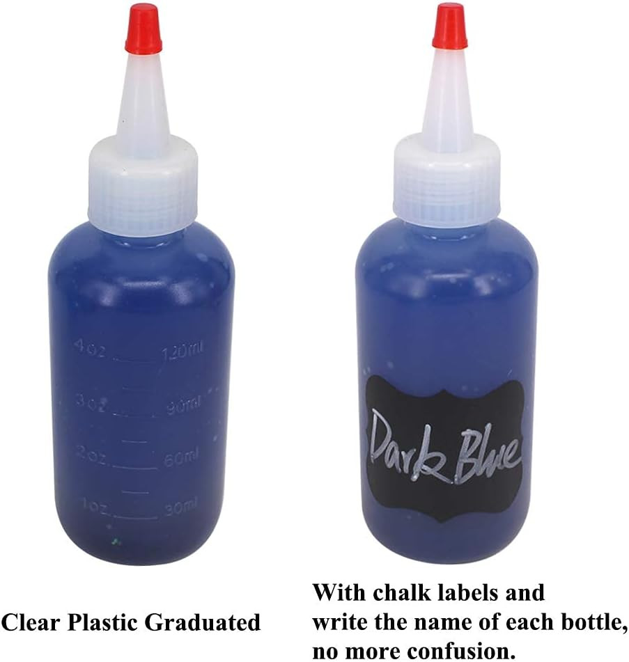 12 Pack 4-Ounce Empty Plastic Squeeze Bottles with Red Tip Caps Multipurpose Squ