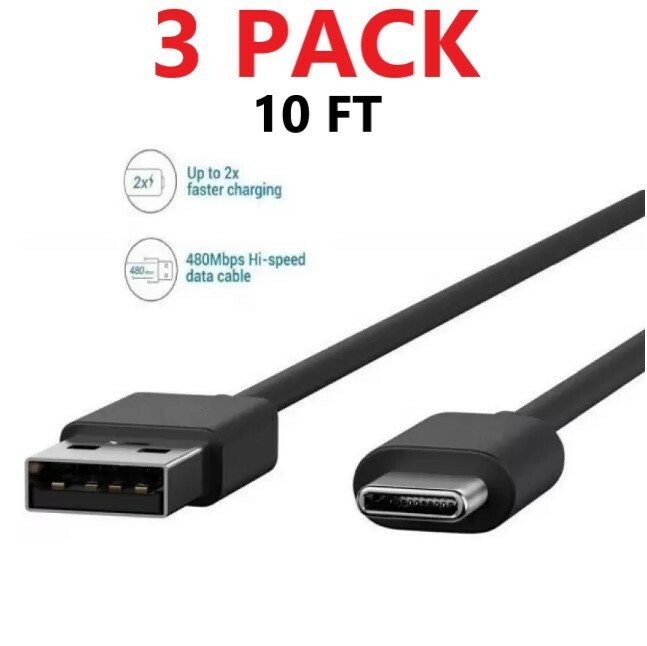 3-Pack 10FT Fast Charging Cord Type C Cable USB-C For Samsung Galaxy A20 A30 A50