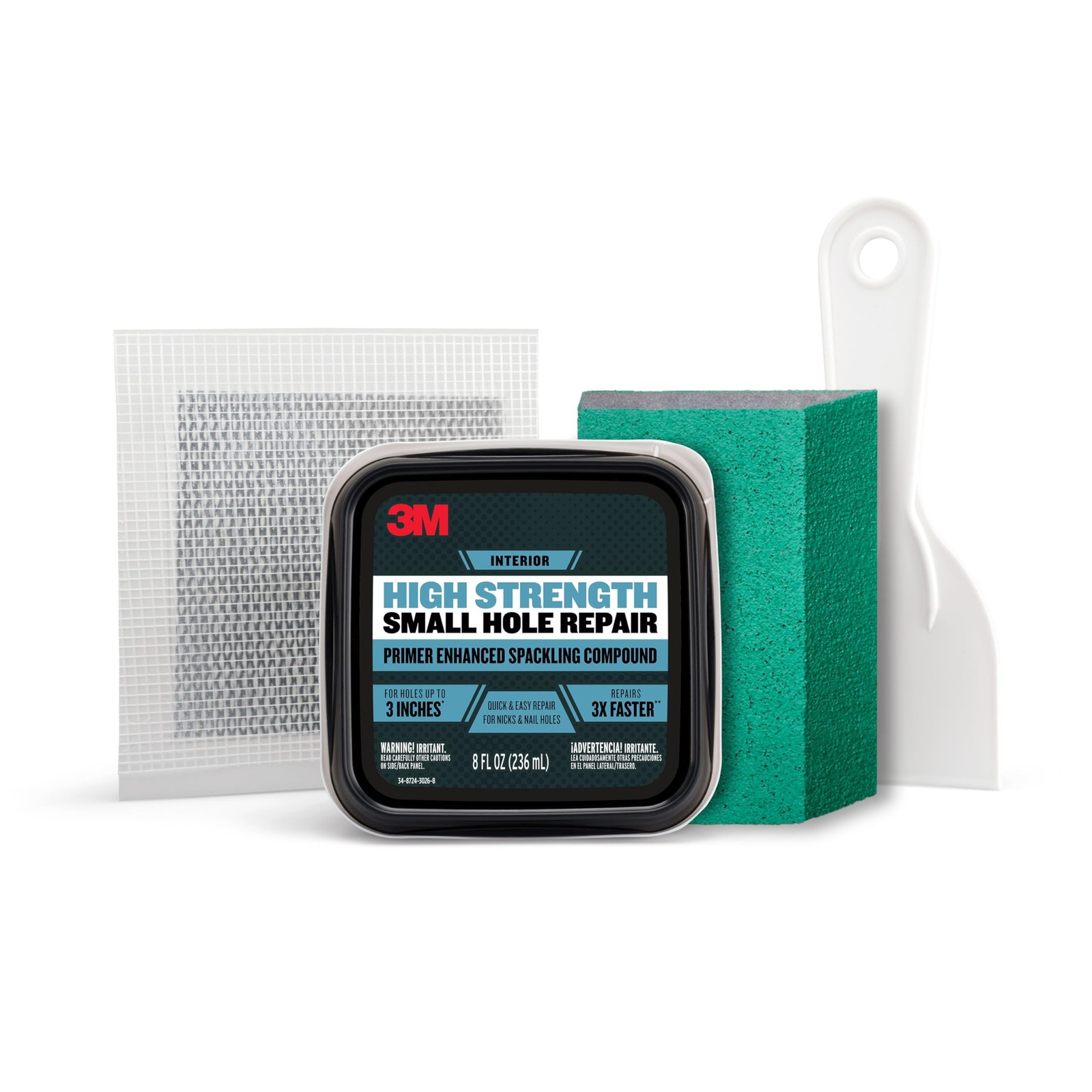 3M High Strength Small Hole Repair Kit, Inlcudes Spackling 4 Piece Set, White