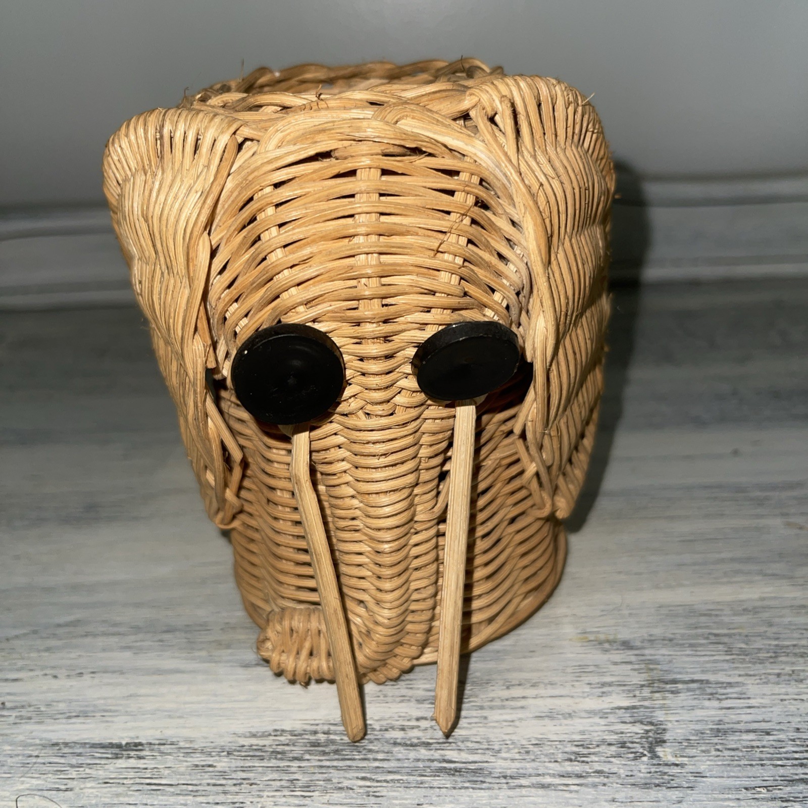 Vintage Elephant Wicker Rattan Boho  Basket Planter Woven Animal Decor 1970’s 5”