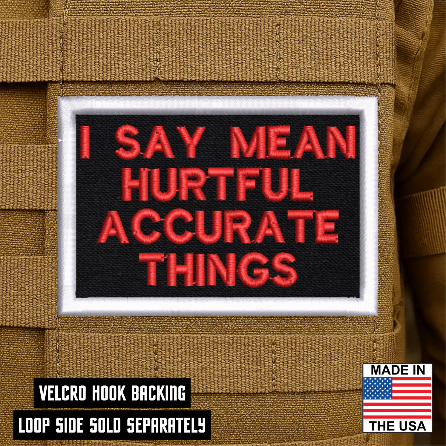 I Say Mean Things Funny Morale Patch - 2" X 3" Hook & Loop Plate Carrier Patch