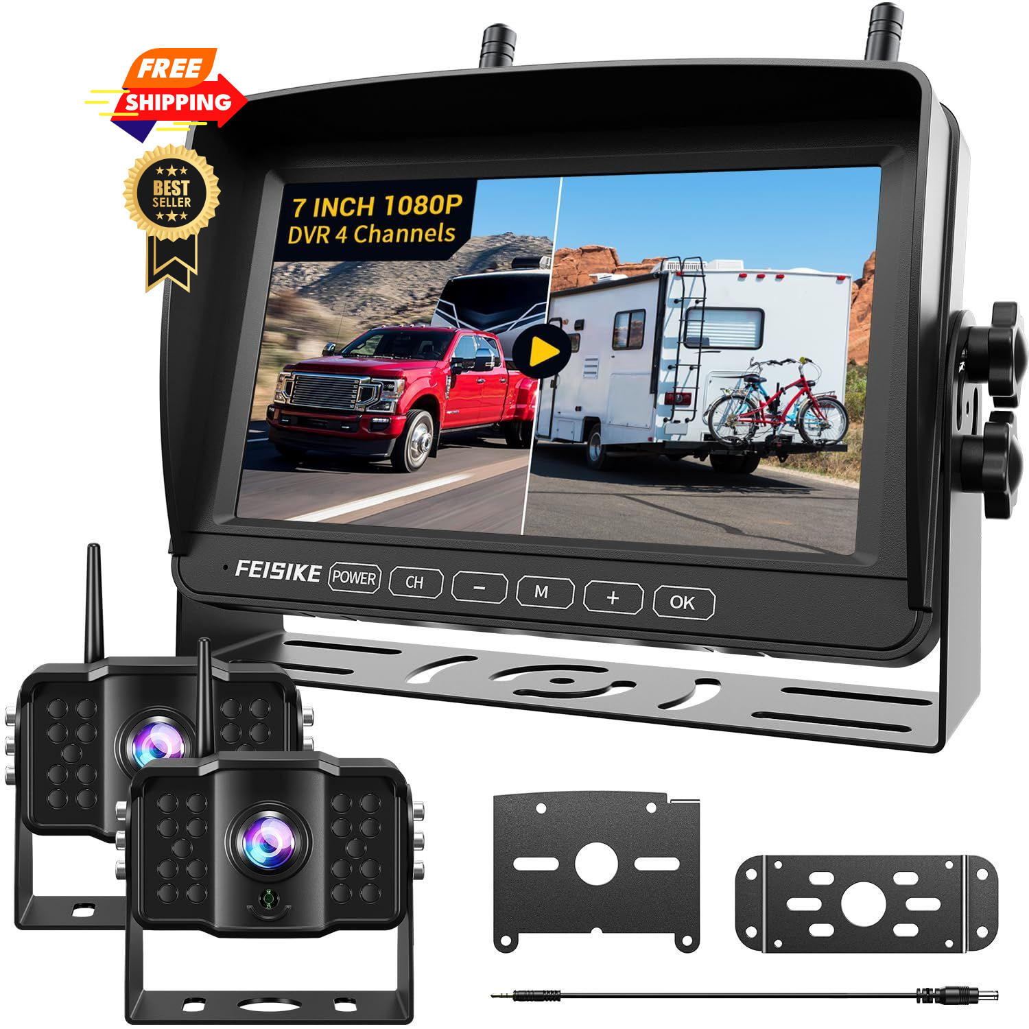 2 Wireless Backup Camera with 7" 1080p Monitor, RV 7 in - Dual