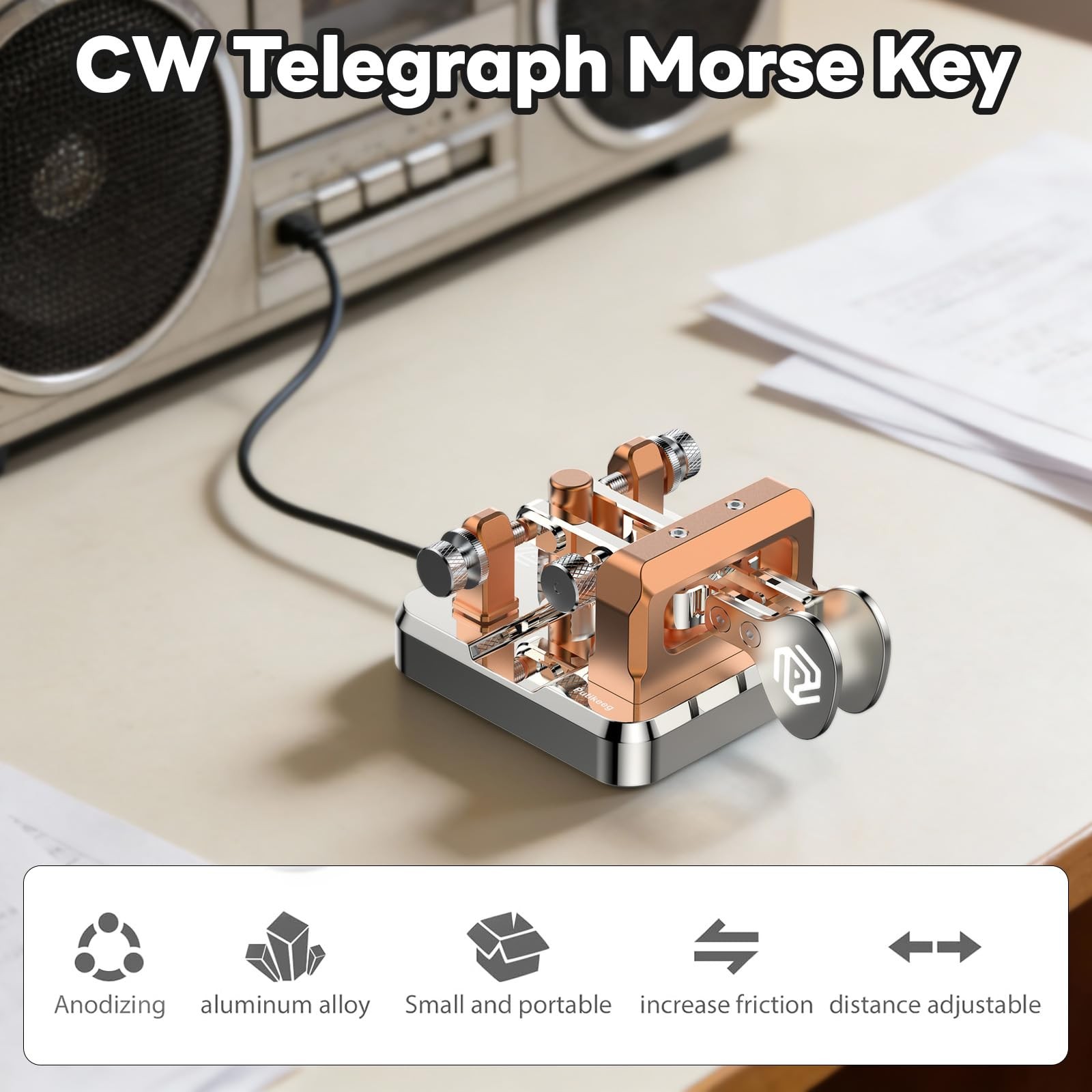 CW Key Morse Code Key Morse Telegraph Key Morse Code Key Aluminum Alloy CW Mo...