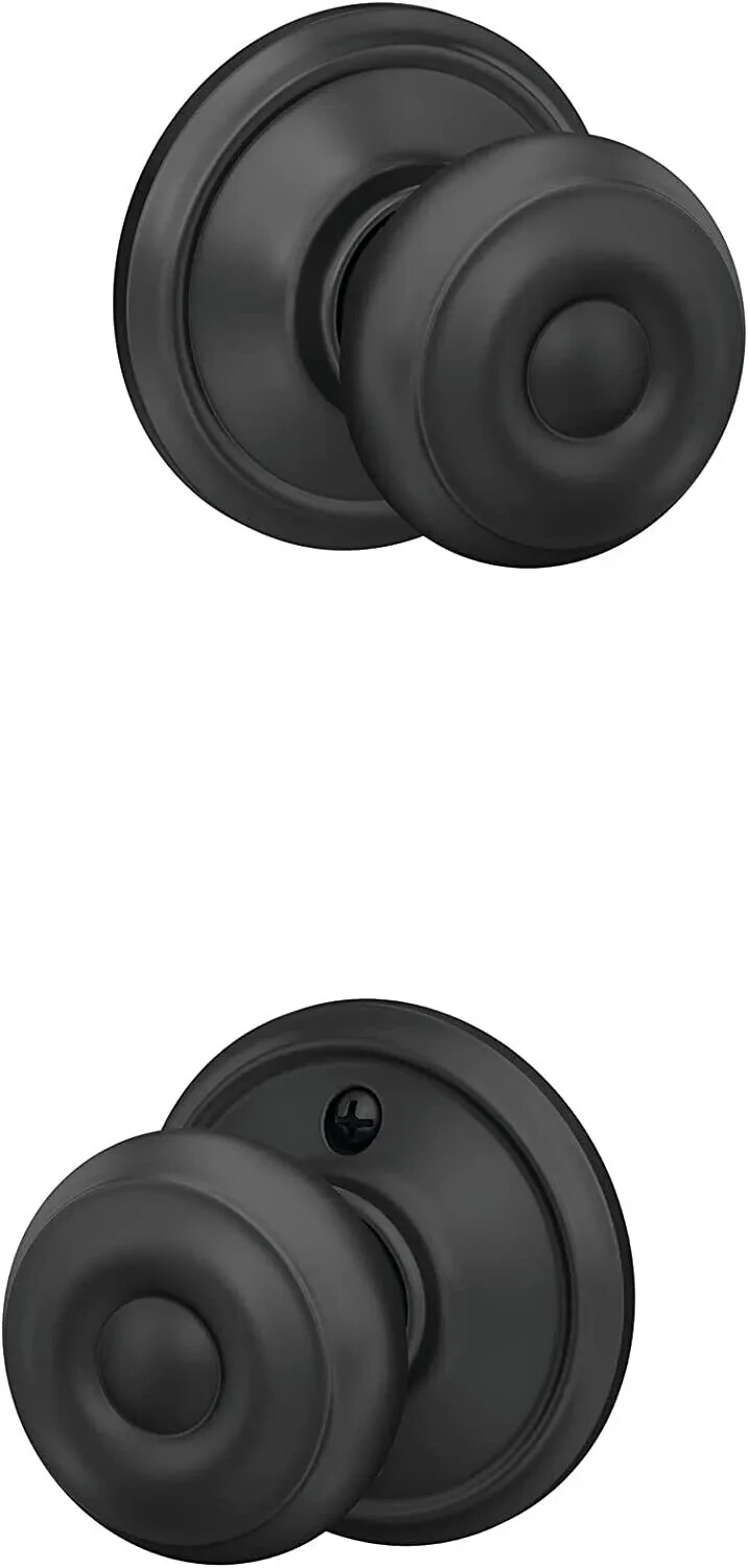 Schlage F10 GEO 622 Georgian Door Knob, Hall & Closet Passage Lock Matte Black