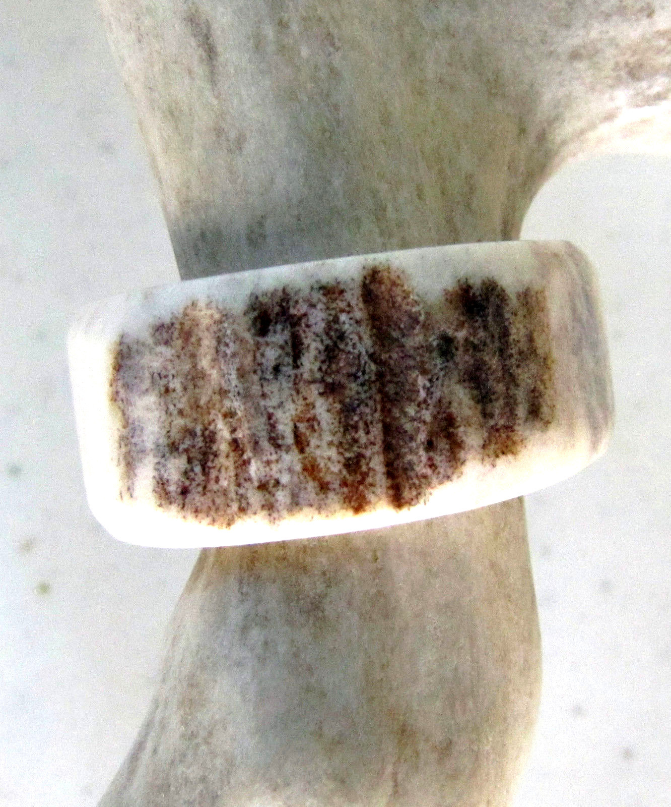 BROWN HANDCRAFTED OOAK SHED DEER, ELK ANTLER RING,SIZE  13 1/2, R-235