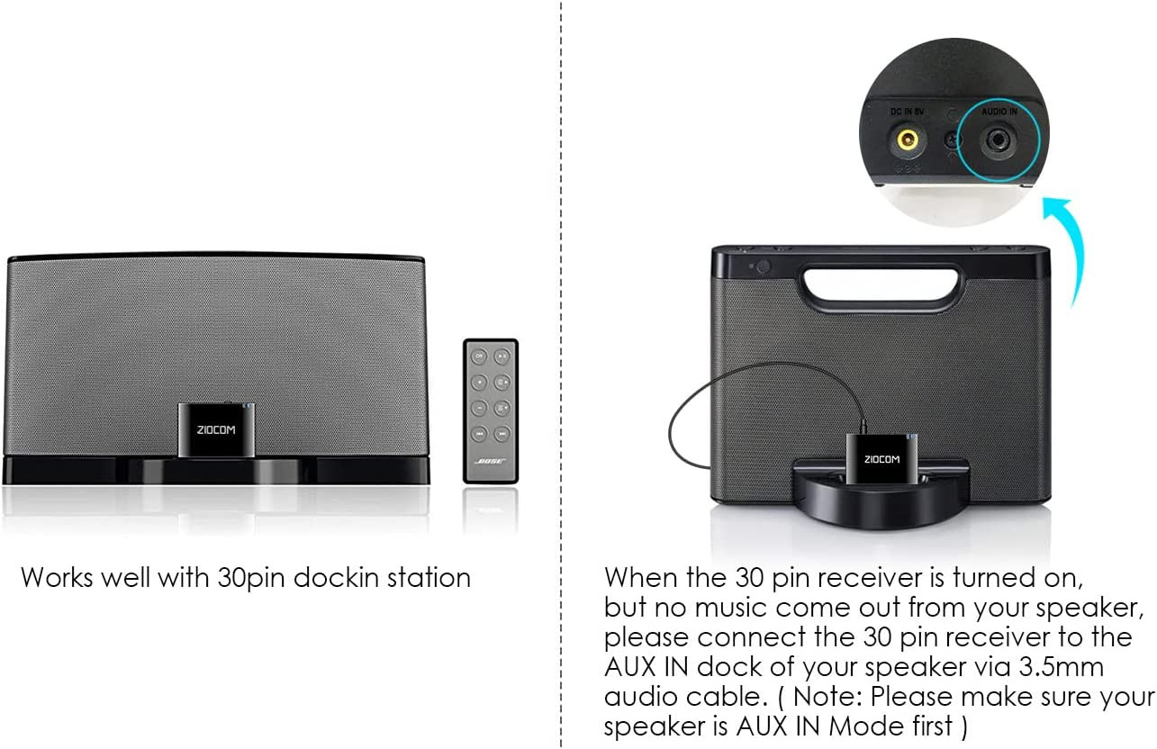 ZIOCOM 30 Pin Bluetooth Adapter Receiver for Bose Ipod Iphone Sounddock
