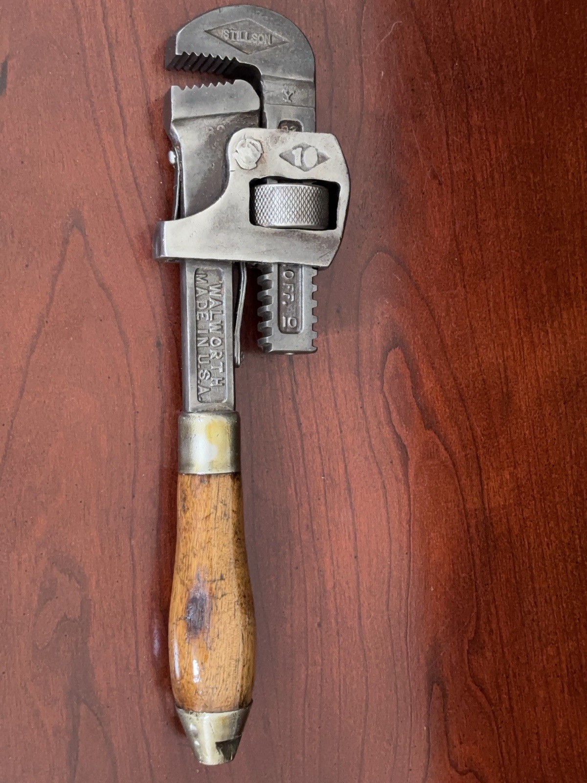 Vintage 10" Stillson Adjustable Wrench-Wood Handle-Walworth Mfg. Co.-Clean