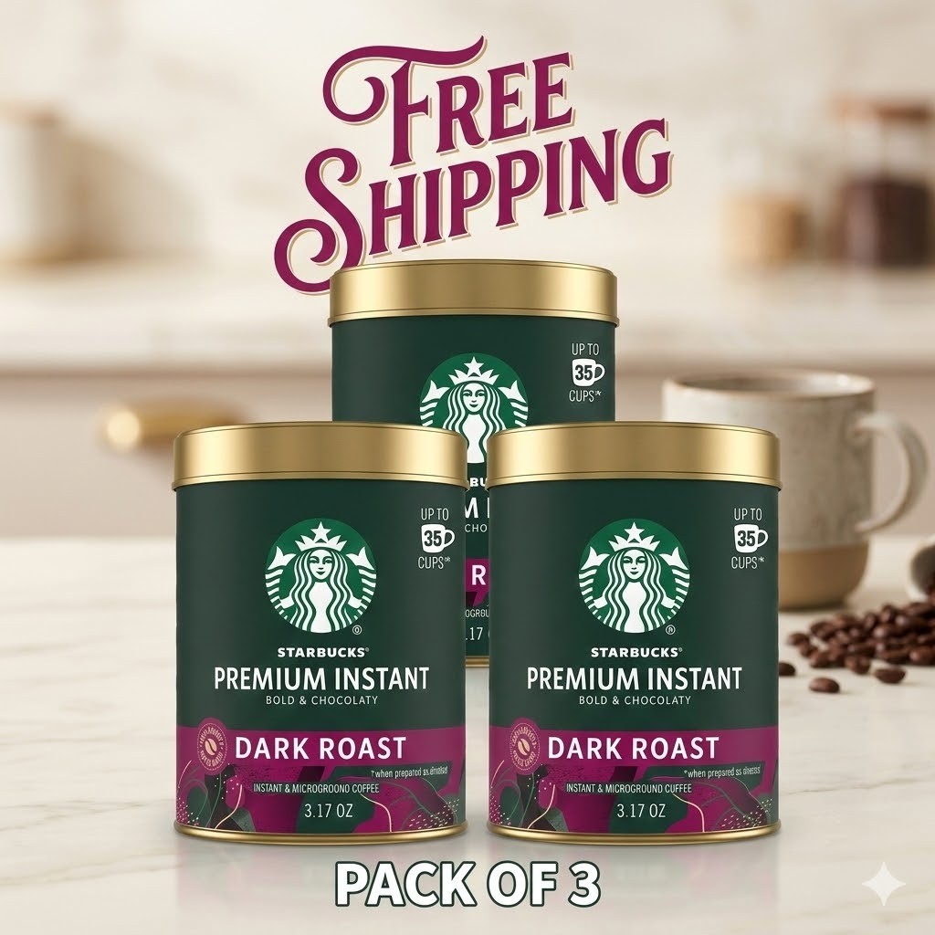 (3 Pack) Starbucks Premium Instant Coffee, Dark Roast, 100% Arabica, 3.17 Oz Ea
